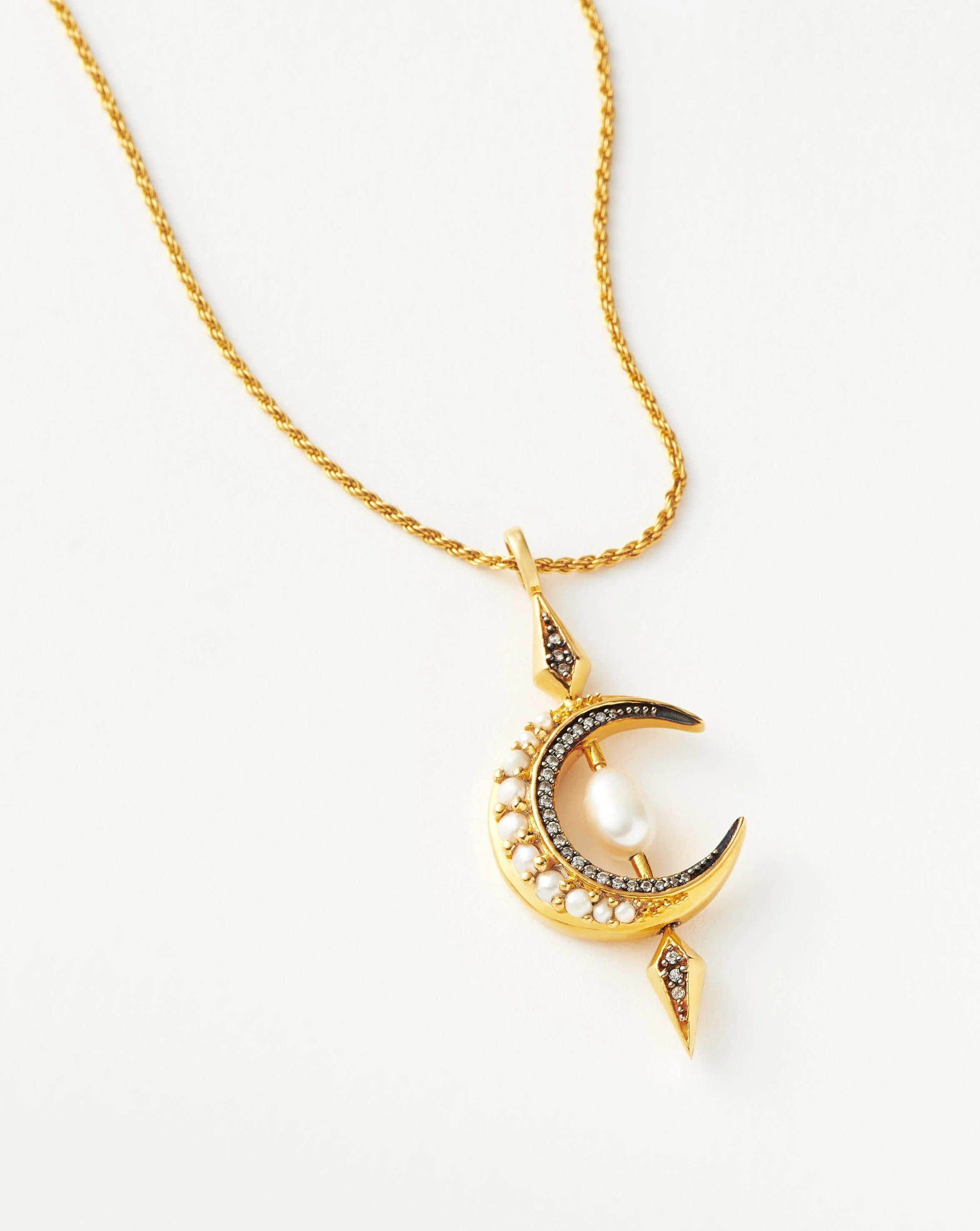 Harris Reed Crescent Moon Pearl Necklace | 18ct Gold Vermeil/Pearl - Image 4