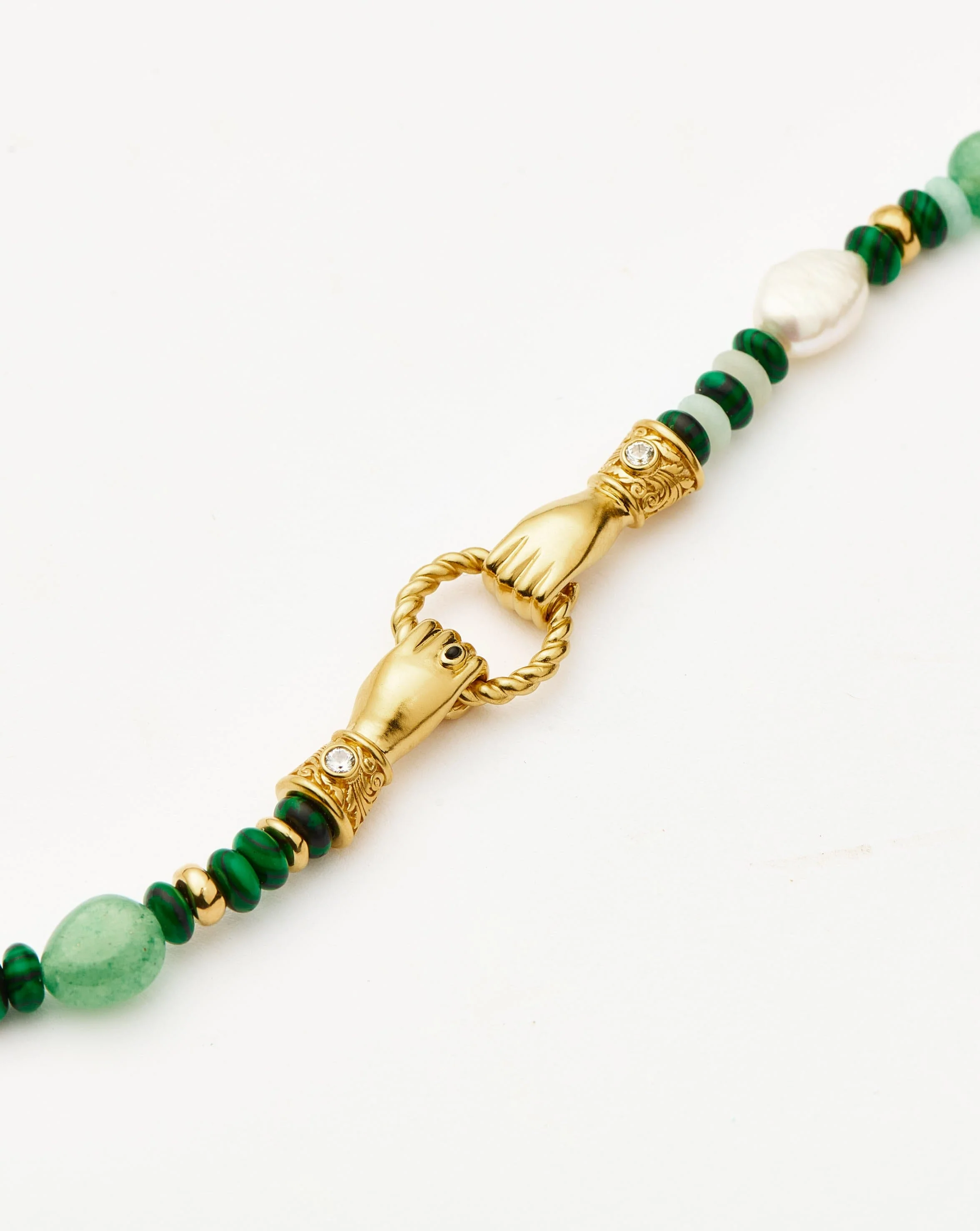 Harris Reed In Good Hands Beaded Gemstone Bracelet | 18ct Gold Plated/Multi Green Gemstone & Pearl - Image 5