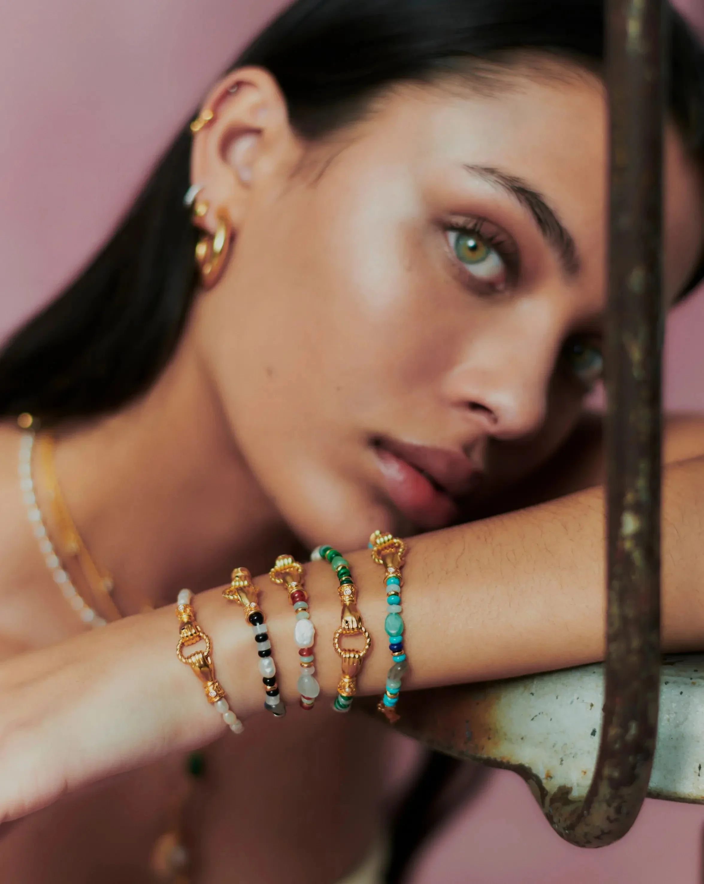 Harris Reed In Good Hands Beaded Gemstone Bracelet | 18ct Gold Plated/Turquoise, Lapis & Pearl - Image 3