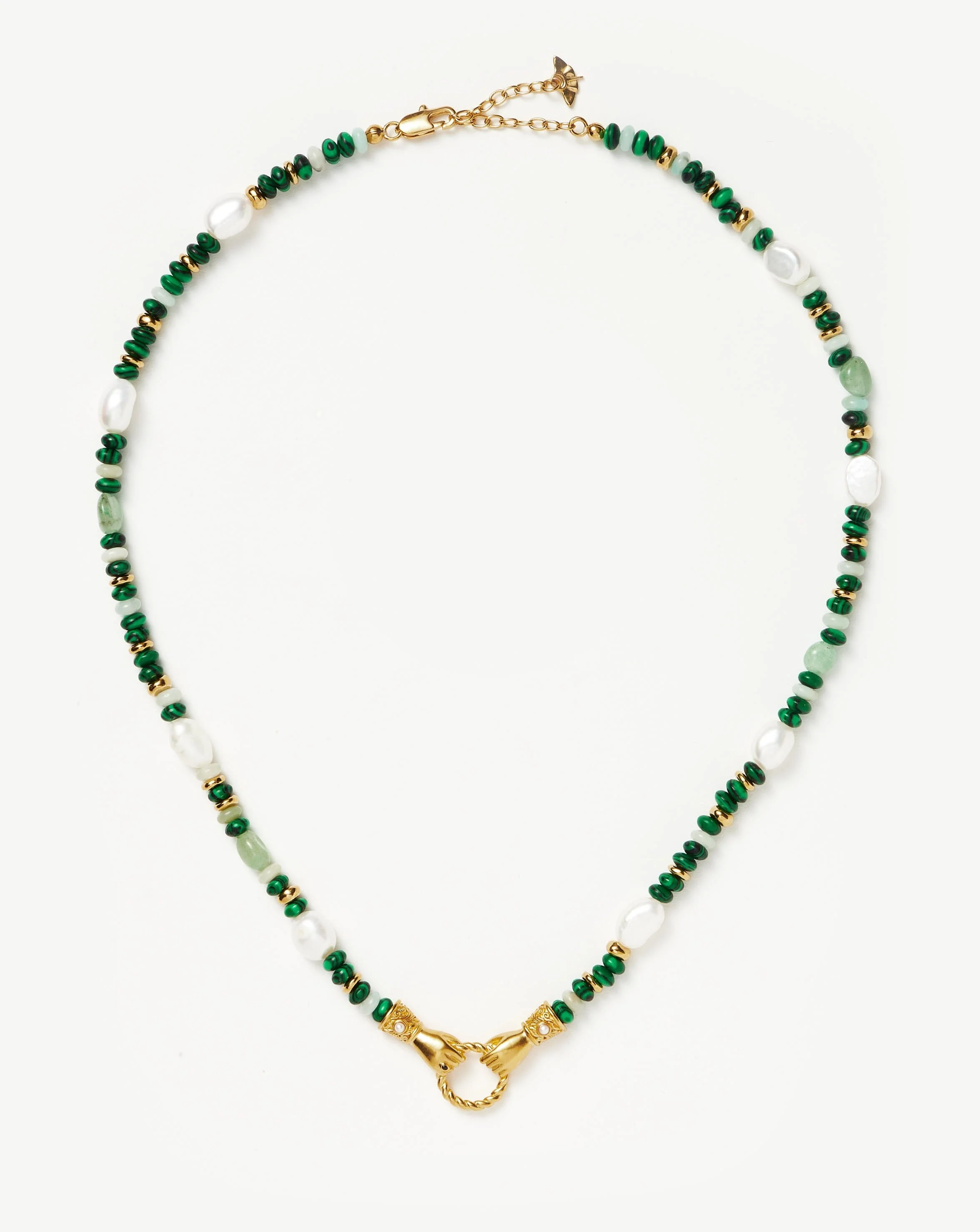 Harris Reed In Good Hands Beaded Gemstone Necklace | 18ct Gold Plated/Multi Green Gemstone & Pearl - Image 4