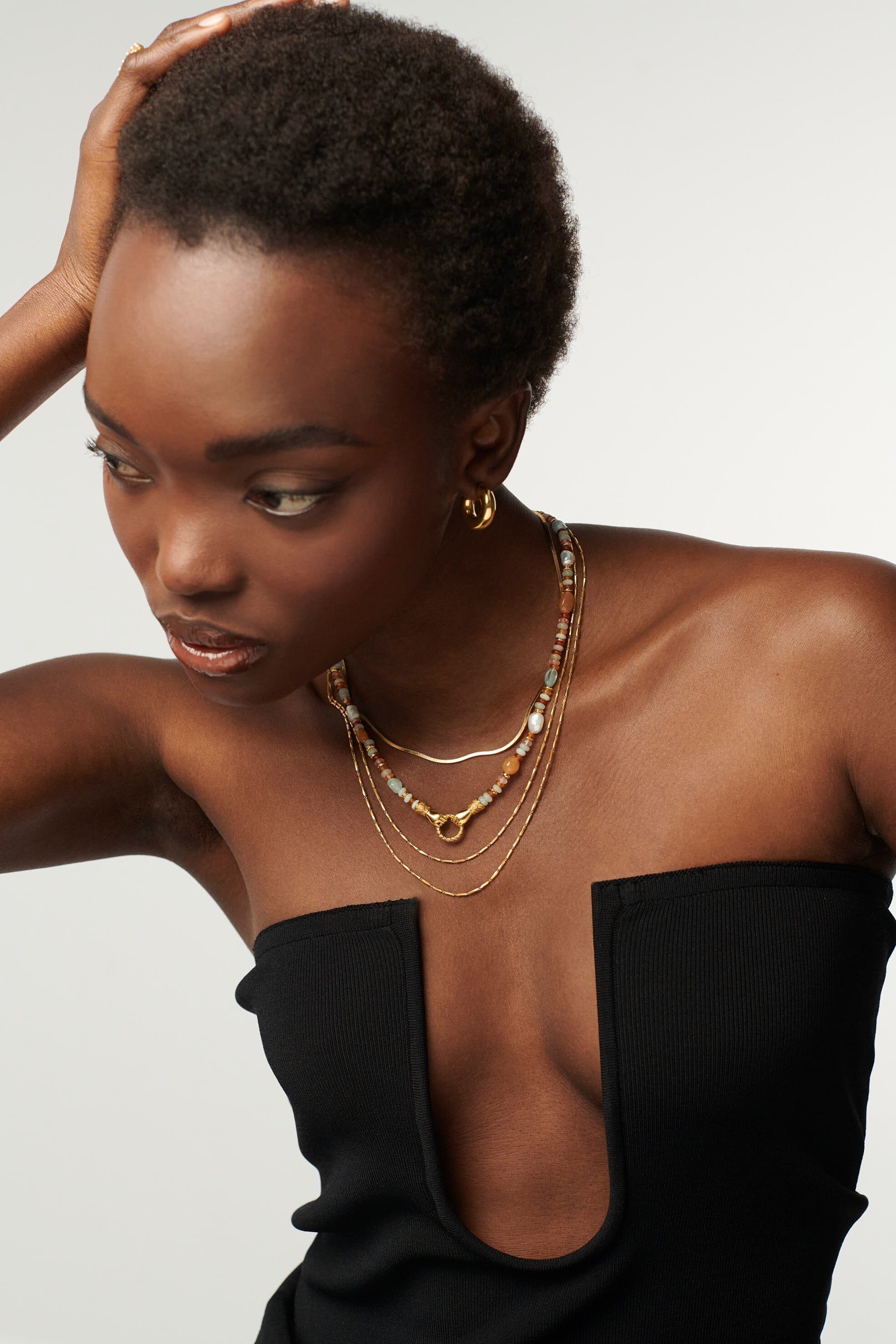 Harris Reed In Good Hands Beaded Gemstone Necklace | 18ct Gold Plated/Multi Gemstone & Pearl - Image 3