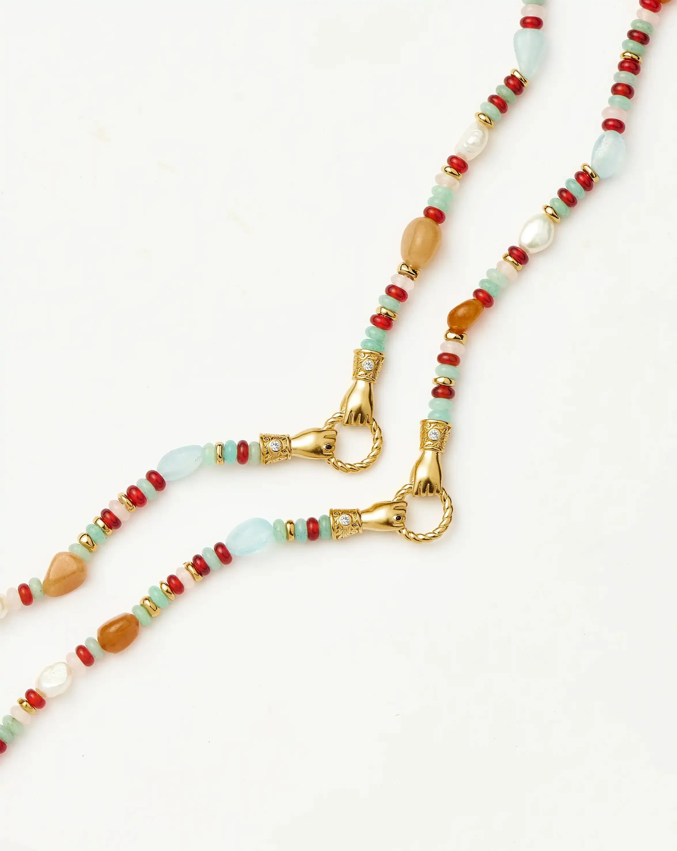 Harris Reed In Good Hands Beaded Gemstone Necklace | 18ct Gold Plated/Multi Gemstone & Pearl - Image 5