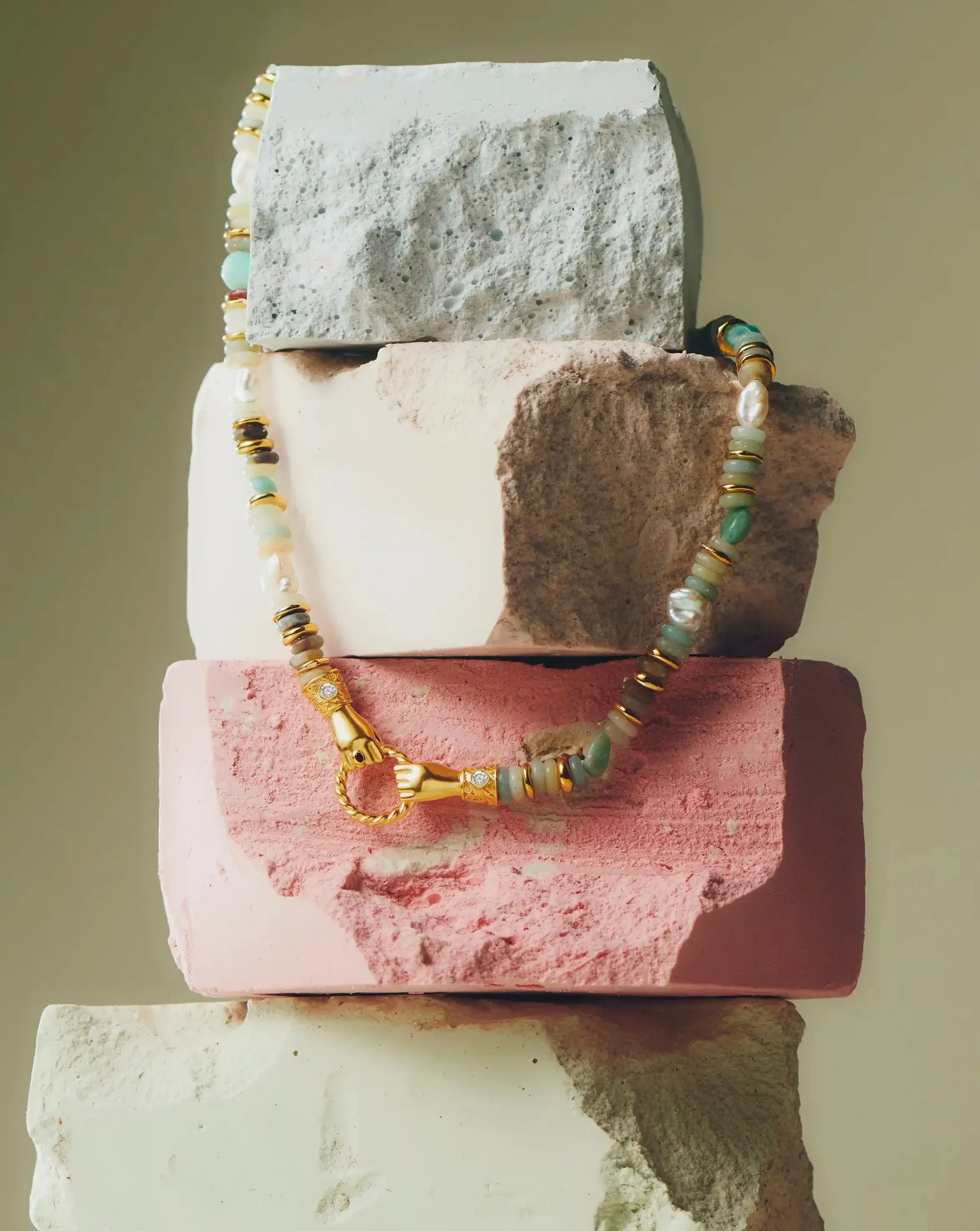 Harris Reed In Good Hands Chunky Beaded Gemstone Necklace | 18ct Gold Plated/Multi Amazonite & Pearl - Image 7