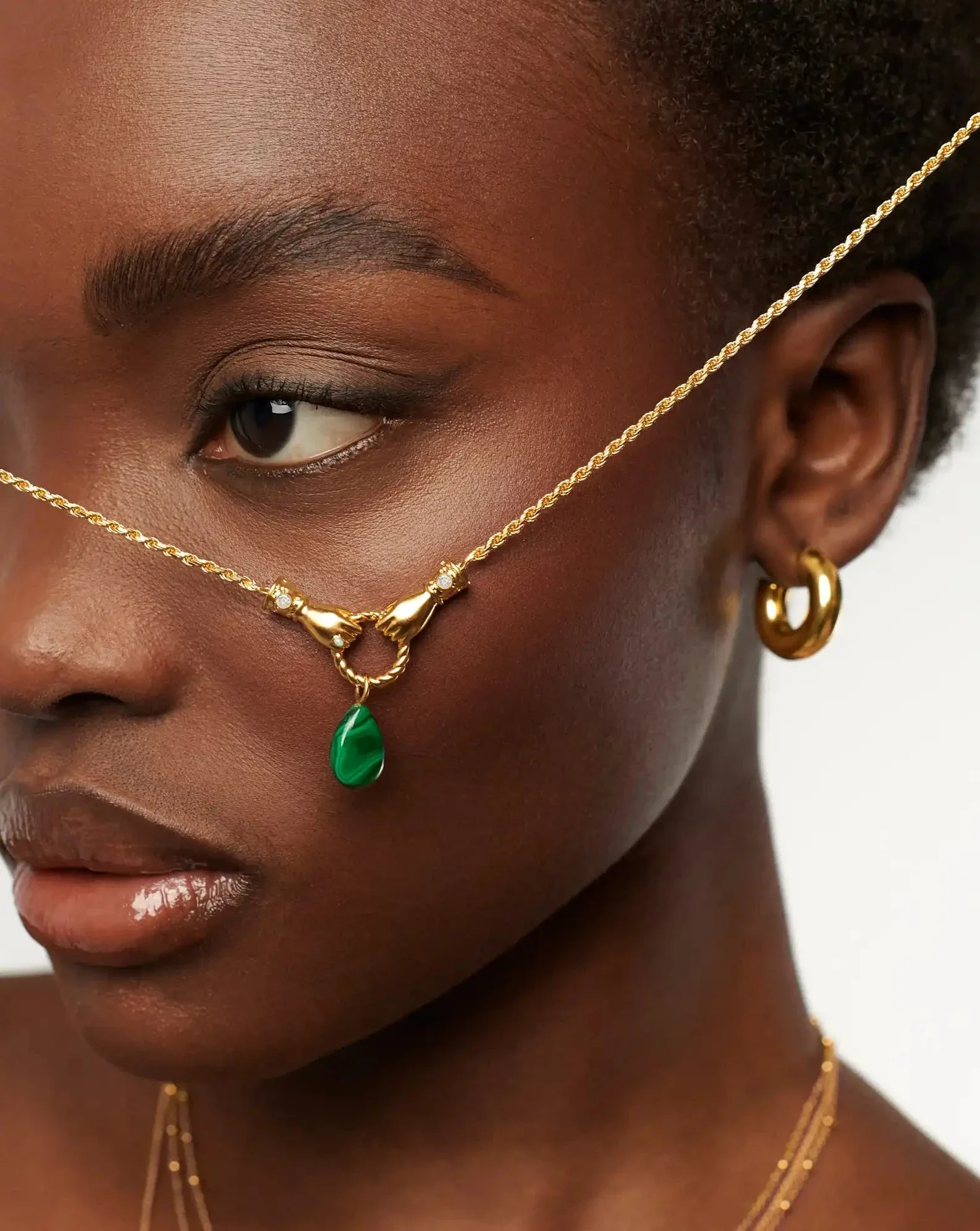 Harris Reed In Good Hands Drop Pendant Necklace | 18ct Gold Plated/Malachite & Pearl - Image 3