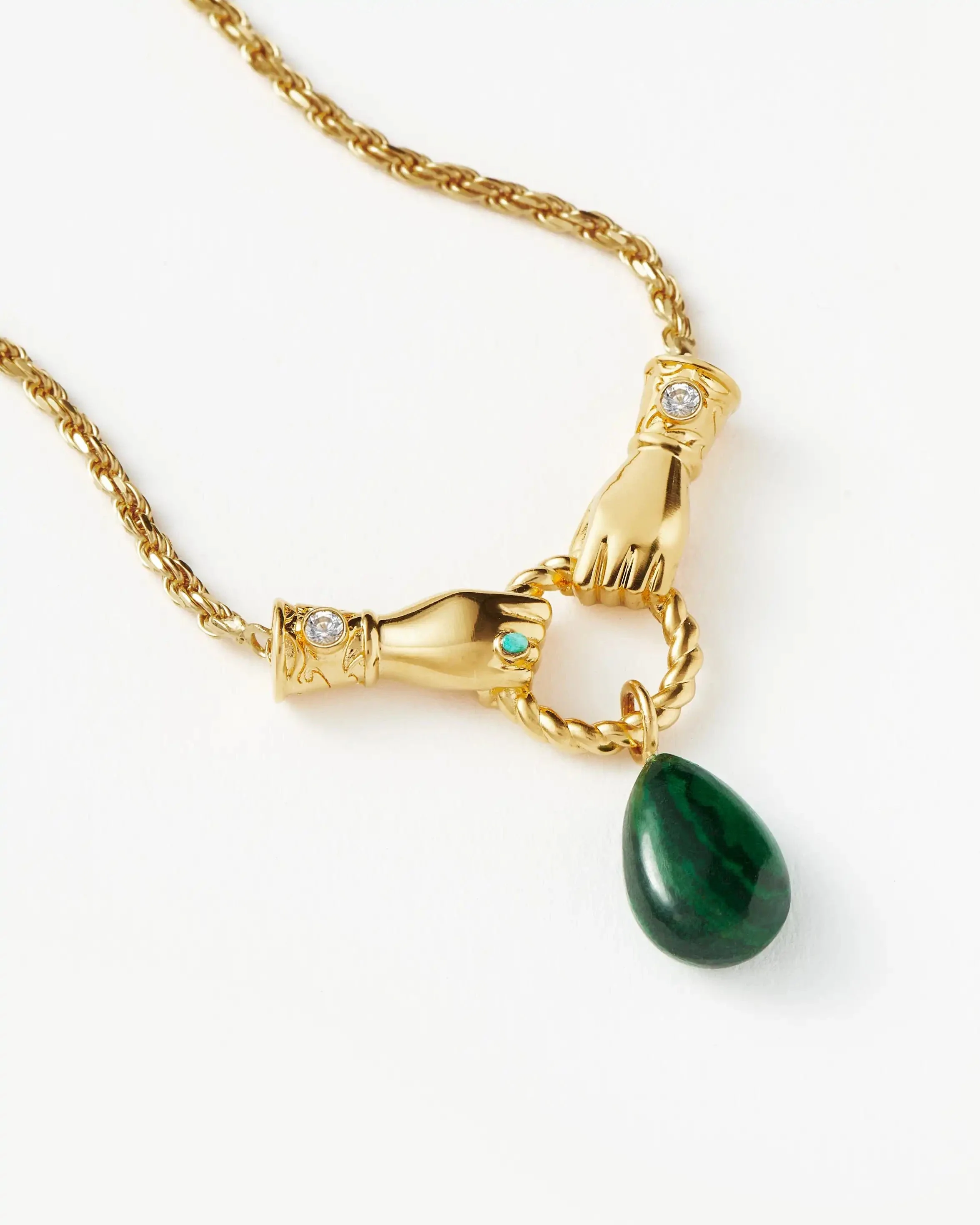 Harris Reed In Good Hands Drop Pendant Necklace | 18ct Gold Plated/Malachite & Pearl - Image 5