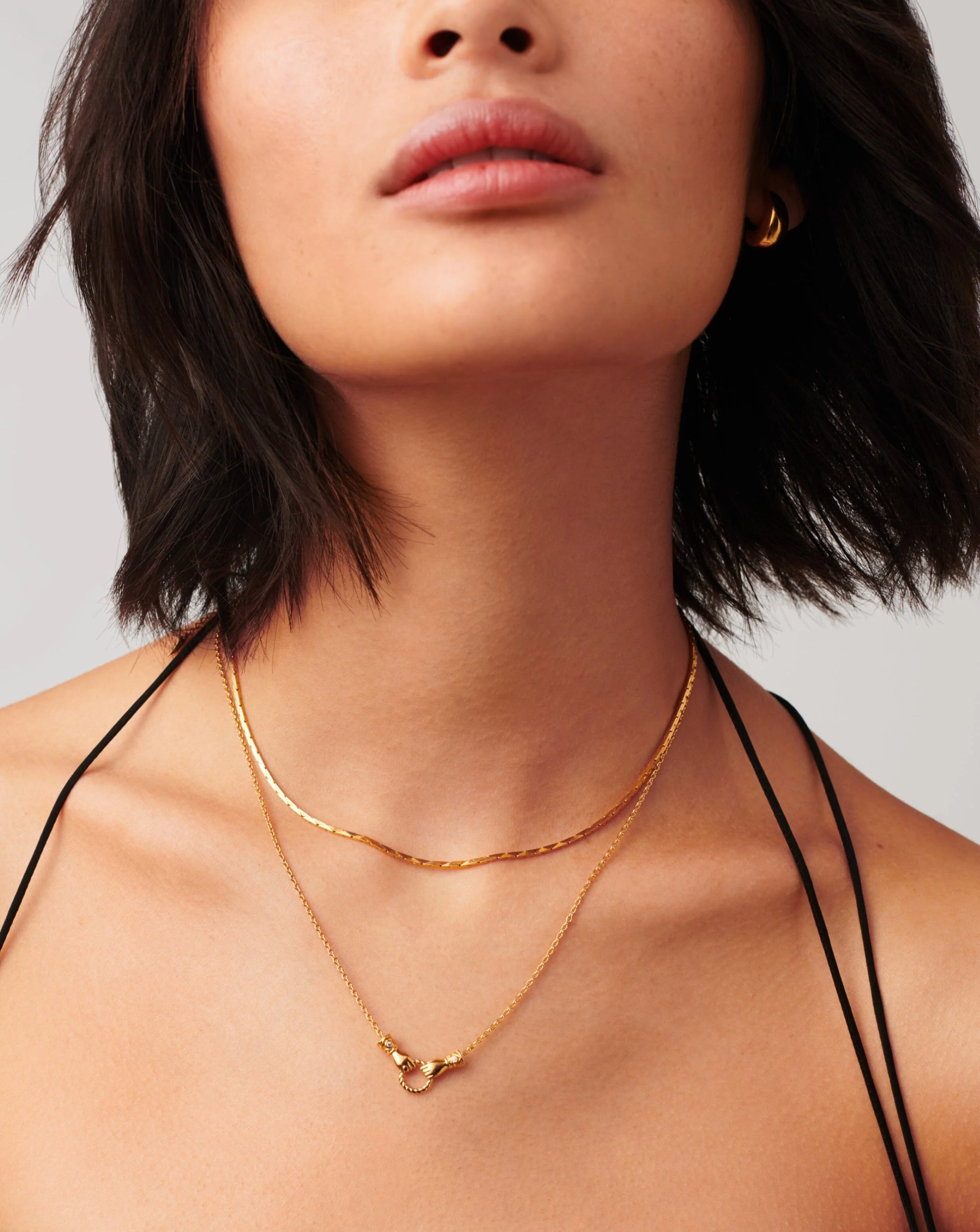 Harris Reed In Good Hands Mini Pendant Slider Necklace | 18ct Gold Plated/Cubic Zirconia & Black Onyx - Image 2