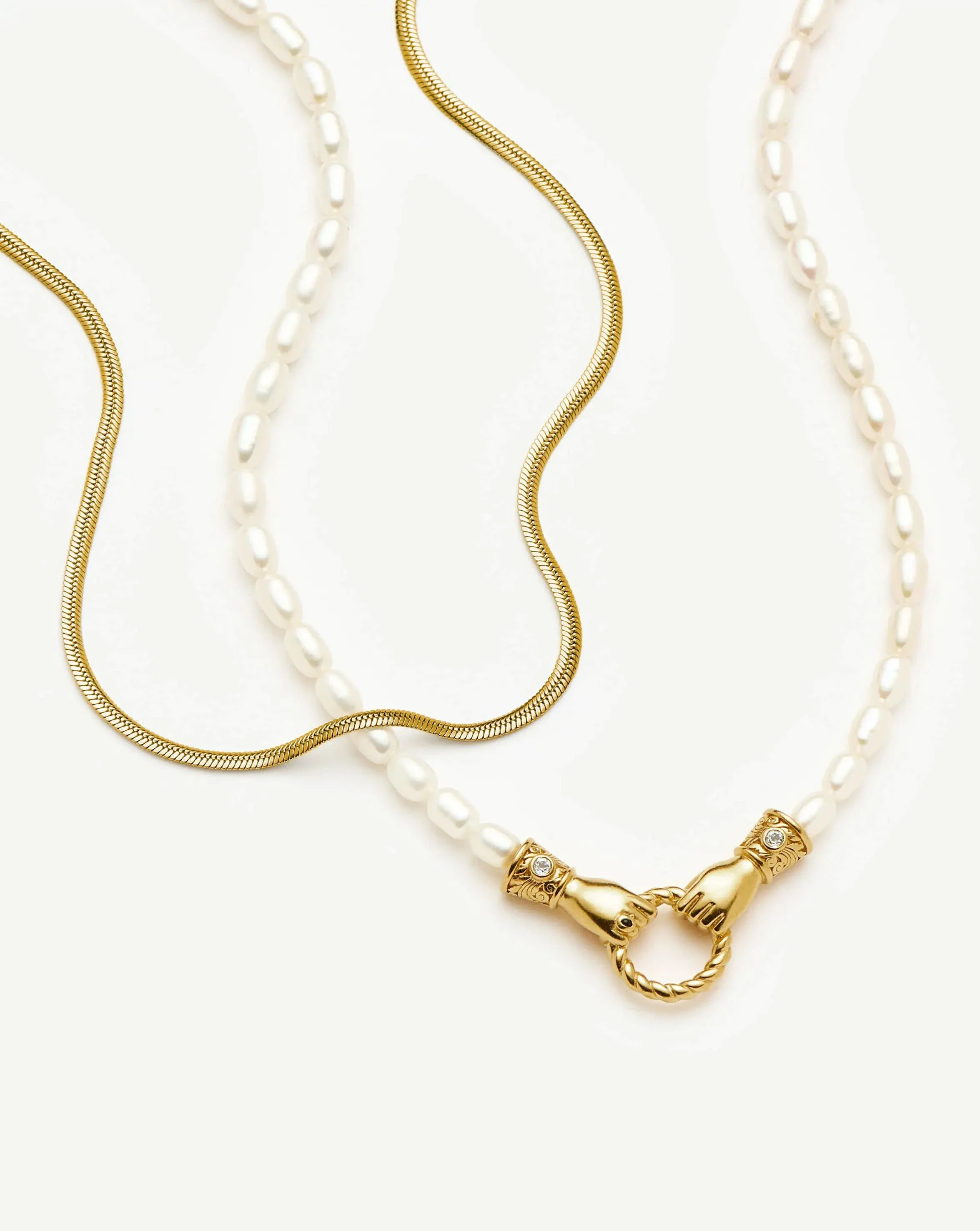 Harris Reed In Good Hands & Snake Chain Necklace Set | 18ct Gold Plated/Pearl & Black Onyx