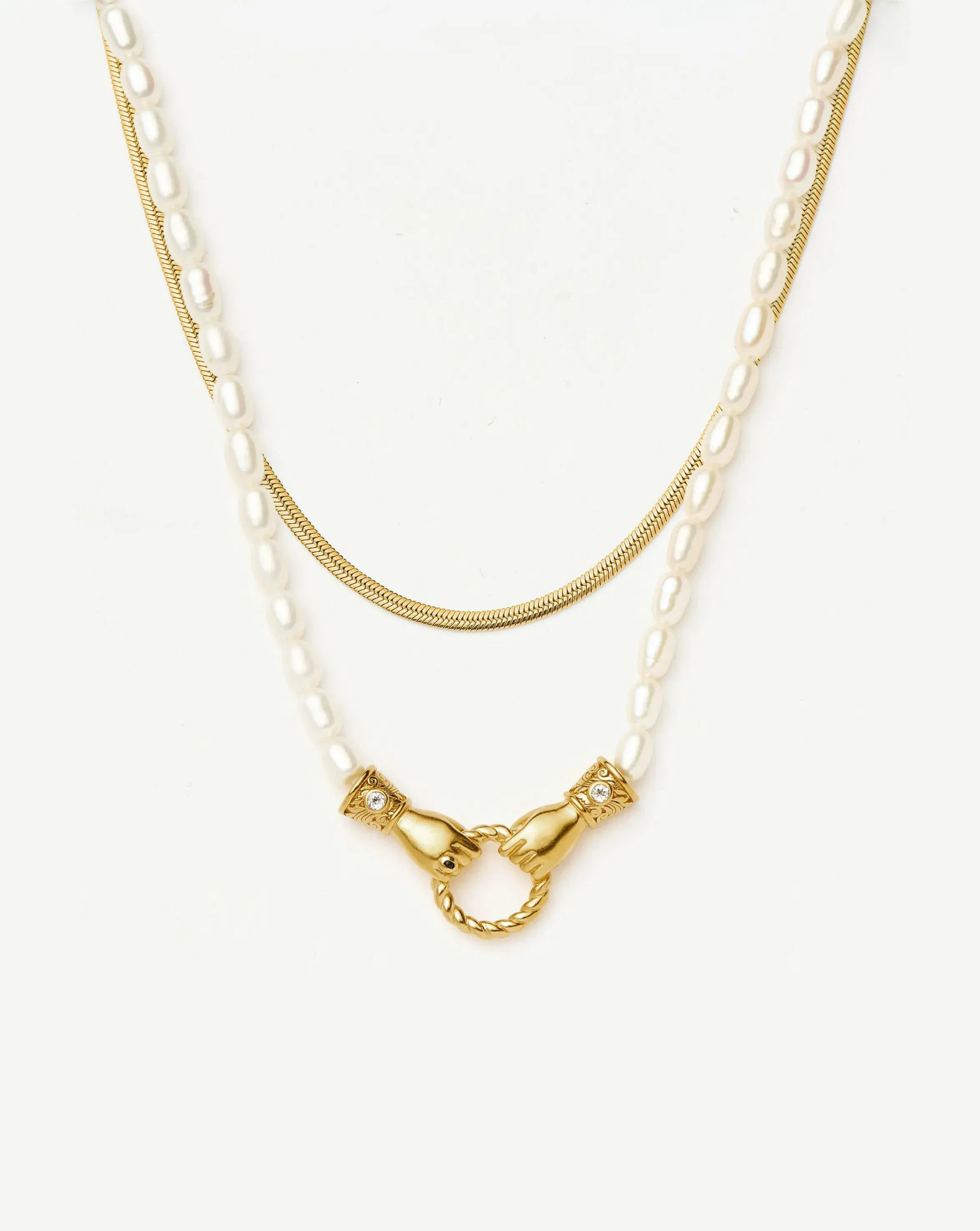 Harris Reed In Good Hands & Snake Chain Necklace Set | 18ct Gold Plated/Pearl & Black Onyx - Image 4