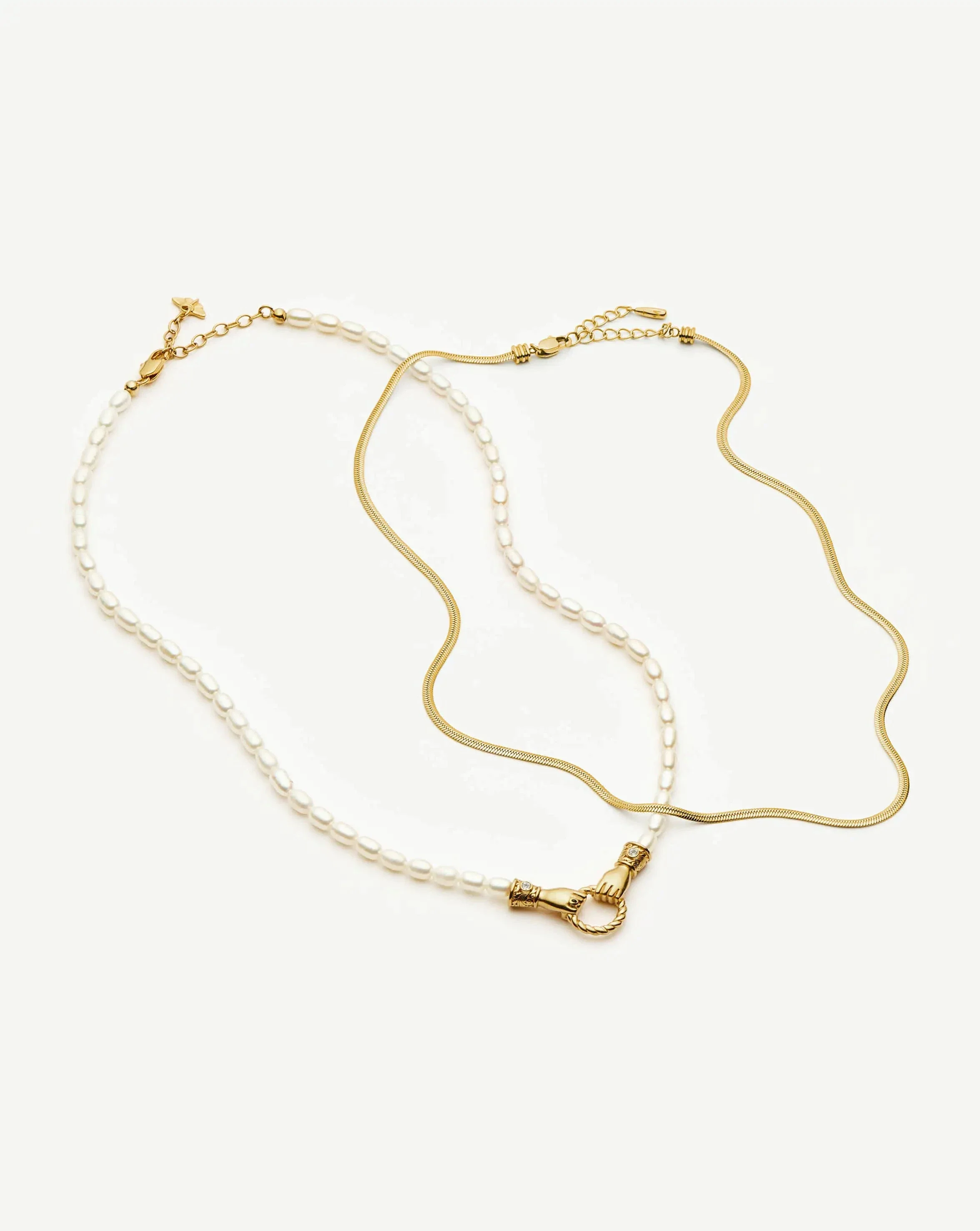 Harris Reed In Good Hands & Snake Chain Necklace Set | 18ct Gold Plated/Pearl & Black Onyx - Image 6