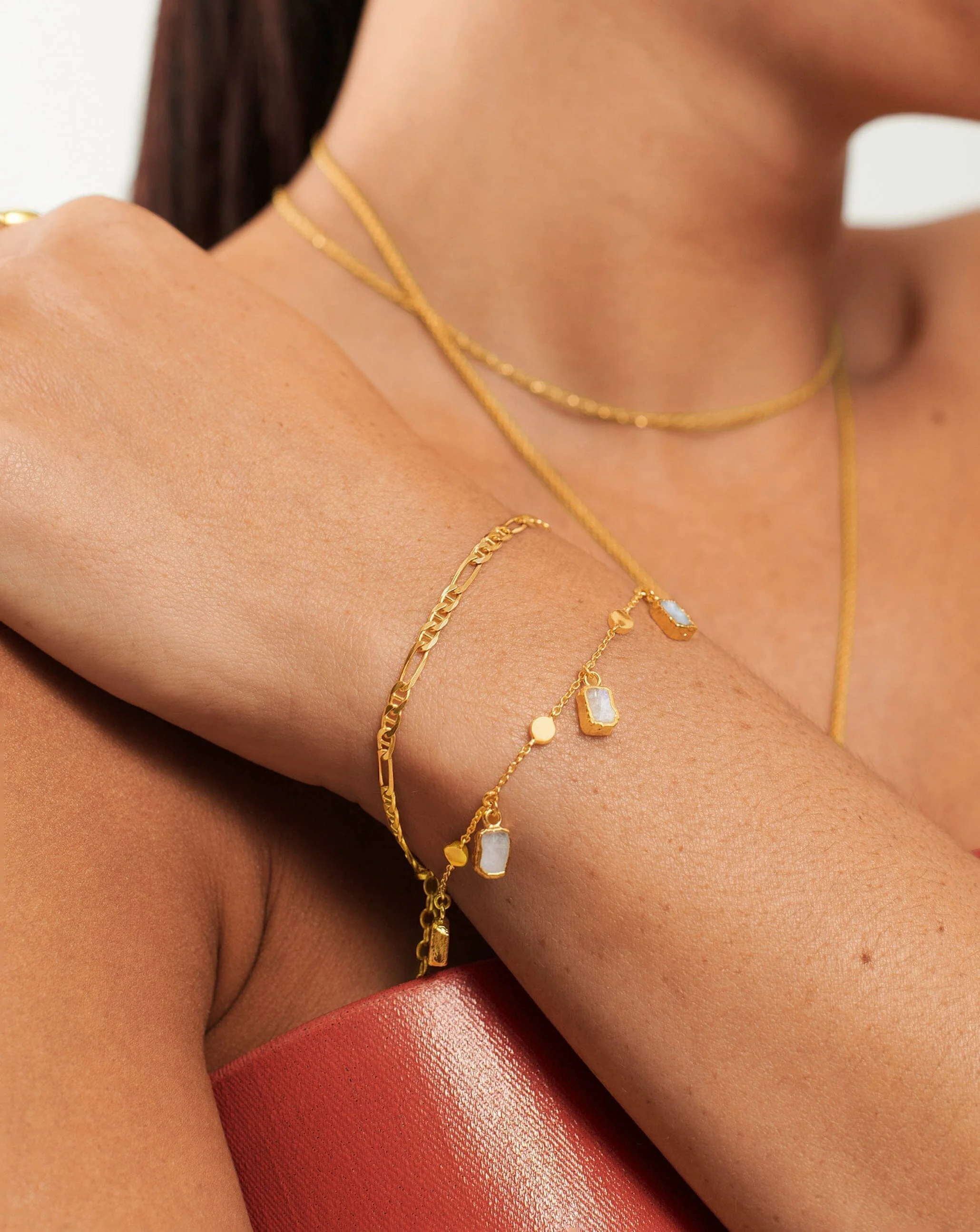 Lena Charm Bracelet | 18ct Gold Plated/Rainbow Moonstone - Image 2