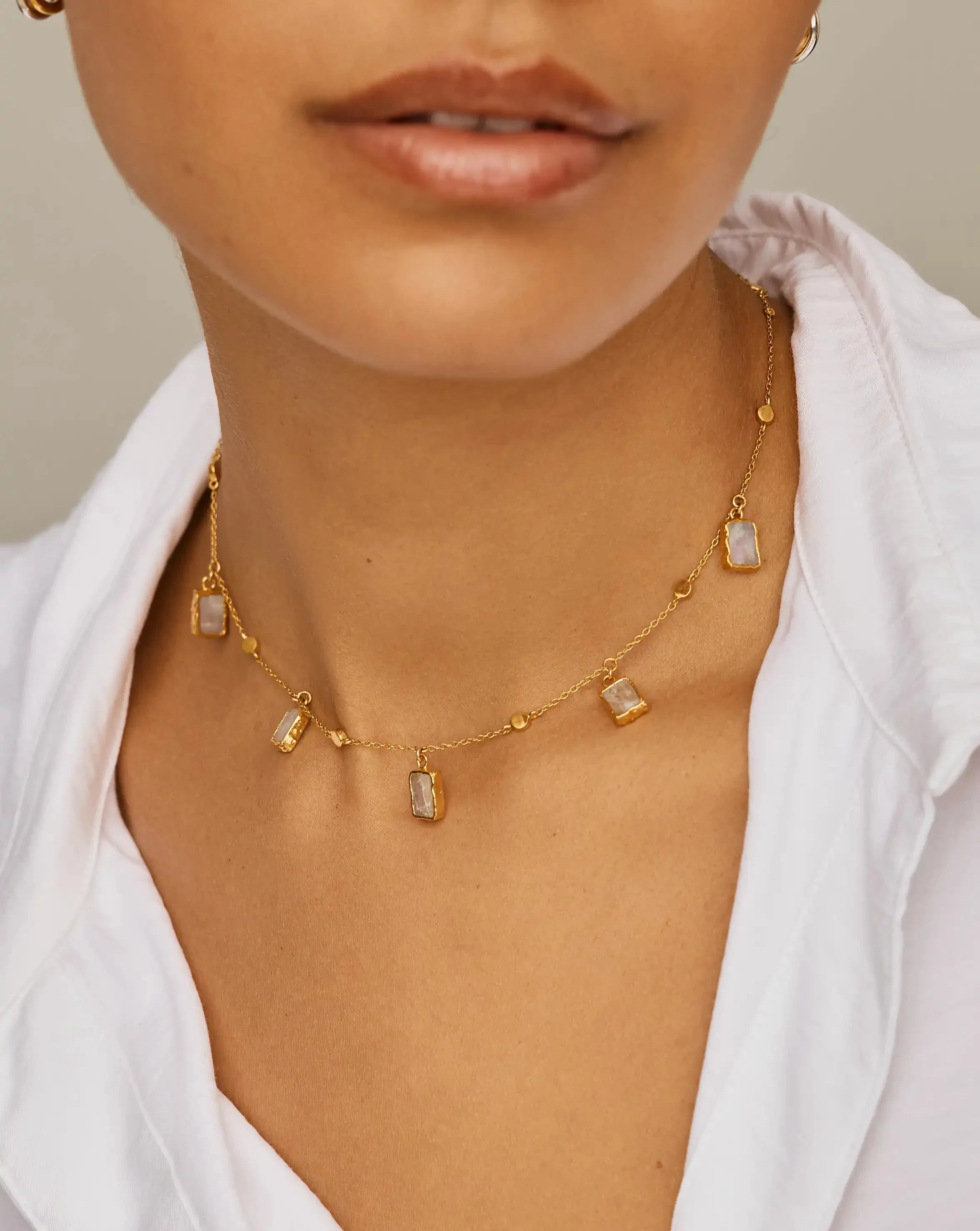 Lena Charm Choker | 18ct Gold Plated/Rainbow Moonstone - Image 2