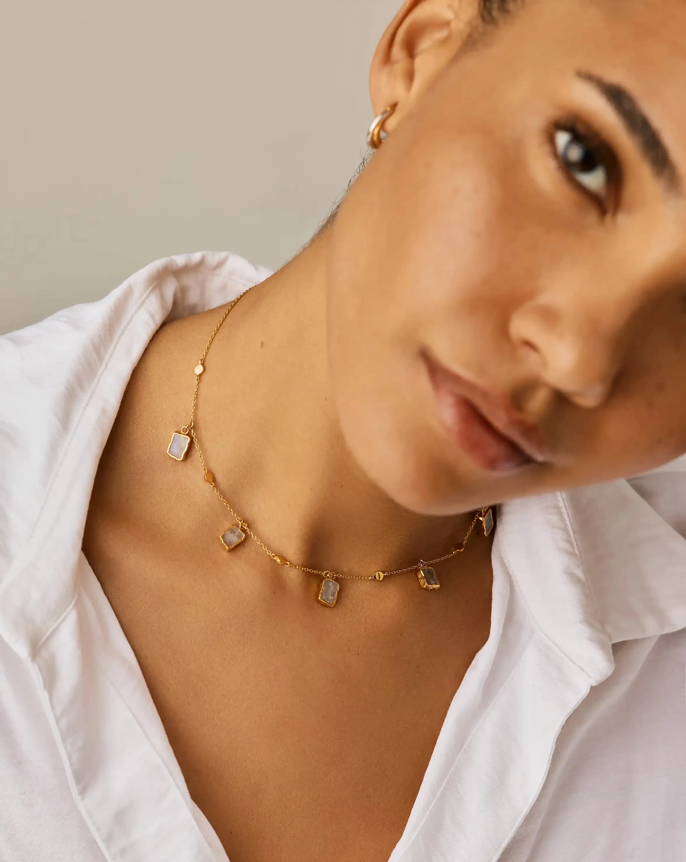 Lena Charm Choker | 18ct Gold Plated/Rainbow Moonstone - Image 4