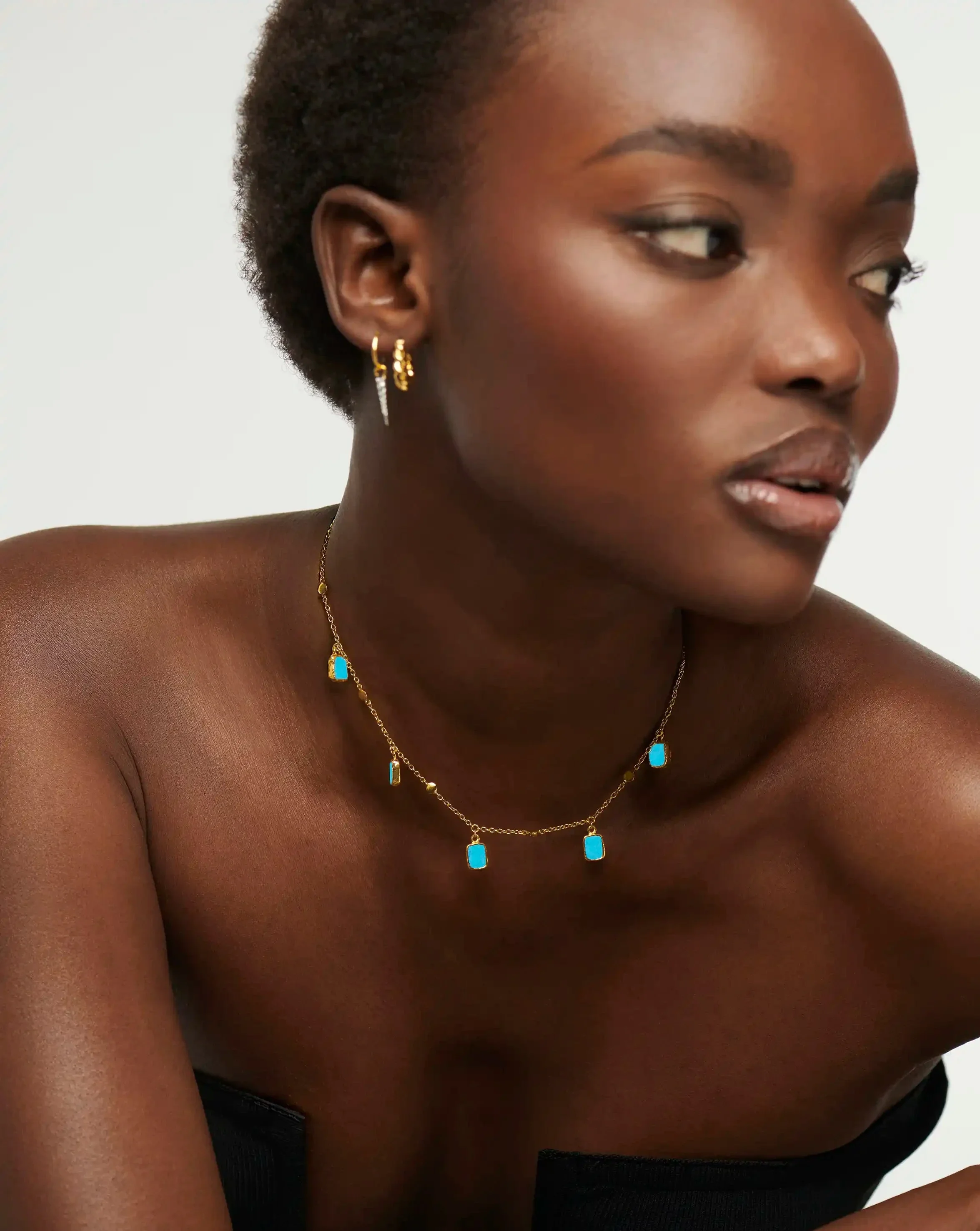 Lena Charm Choker | 18ct Gold Plated/Turquoise - Image 2