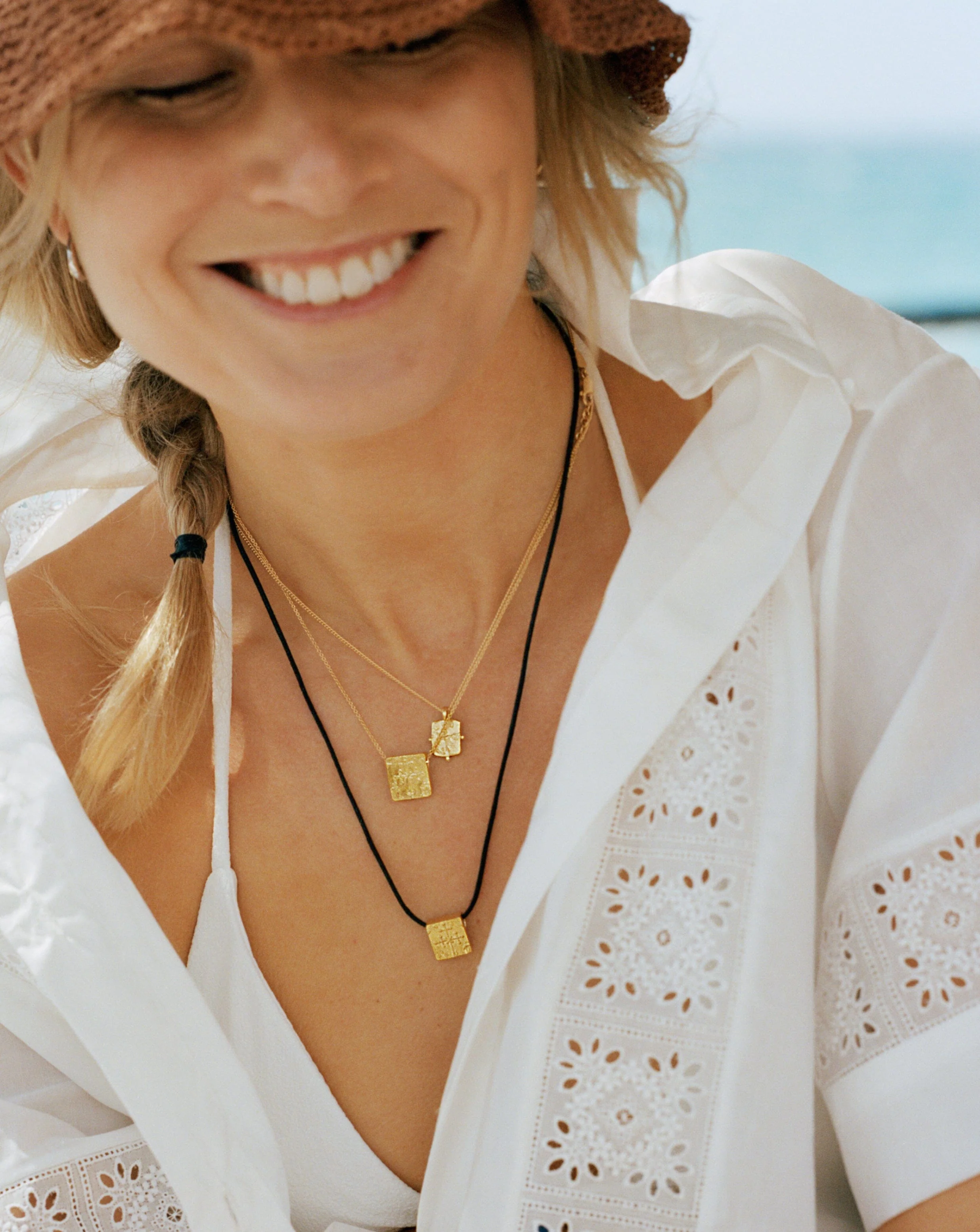 Lucy Williams Engravable Beaded Square Coin Pendant Necklace | 18ct Gold Vermeil - Image 6