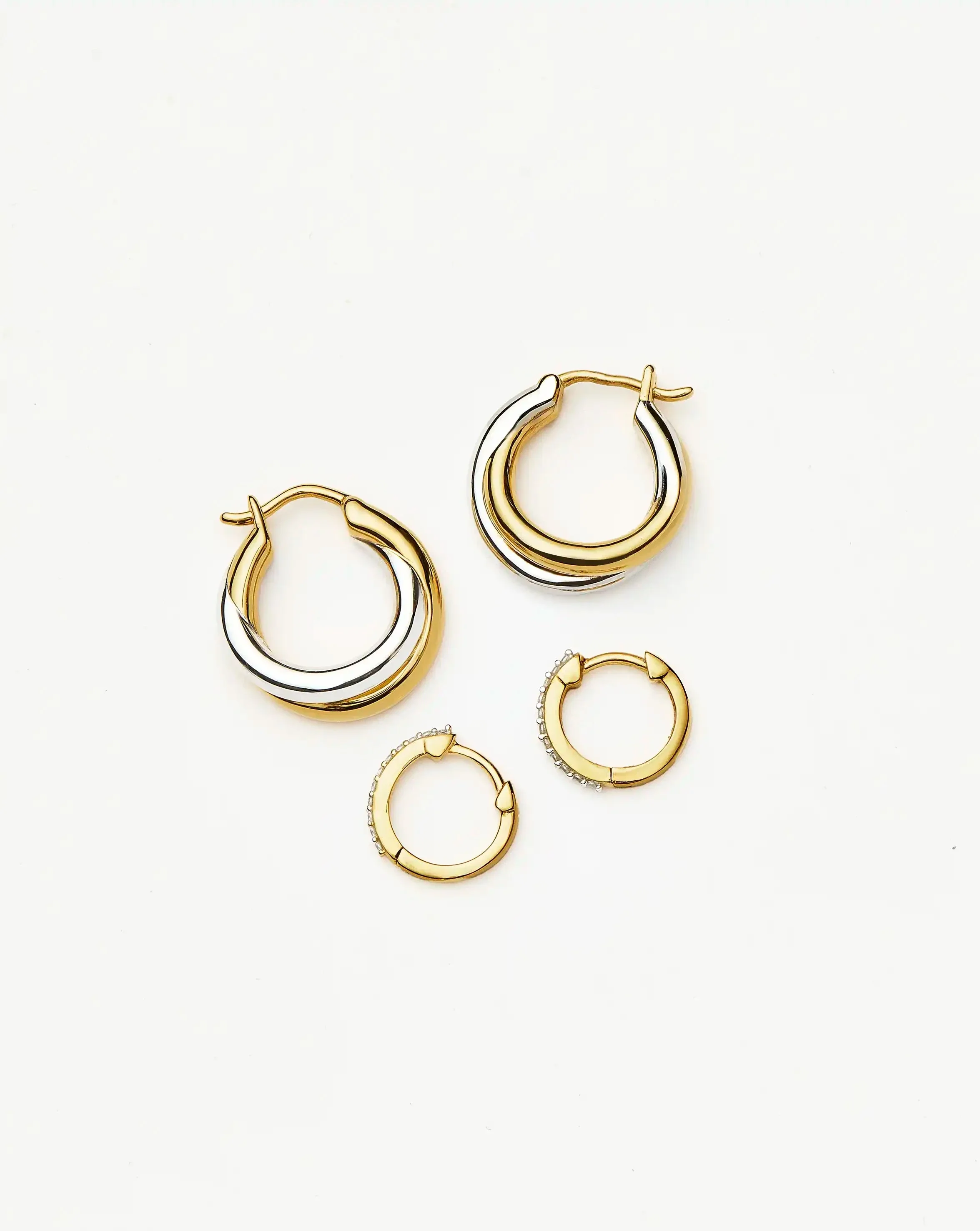 Lucy Williams Entwine Hoop Earrings & Pave Huggies Set | Mixed Metal / 18ct Gold Vermeil - Image 4