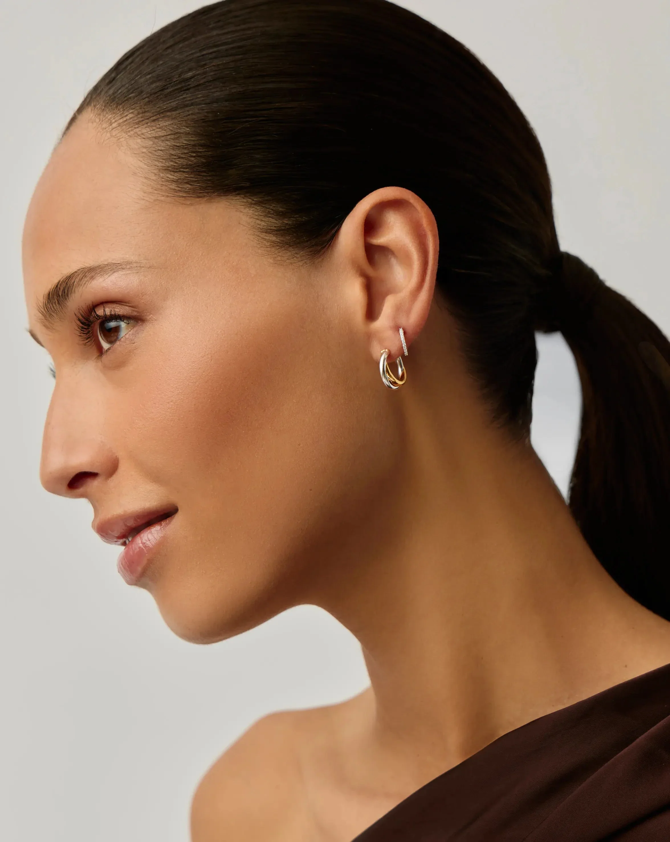 Lucy Williams Entwine Hoop Earrings & Pave Huggies Set | Mixed Metal / 18ct Gold Vermeil - Image 6