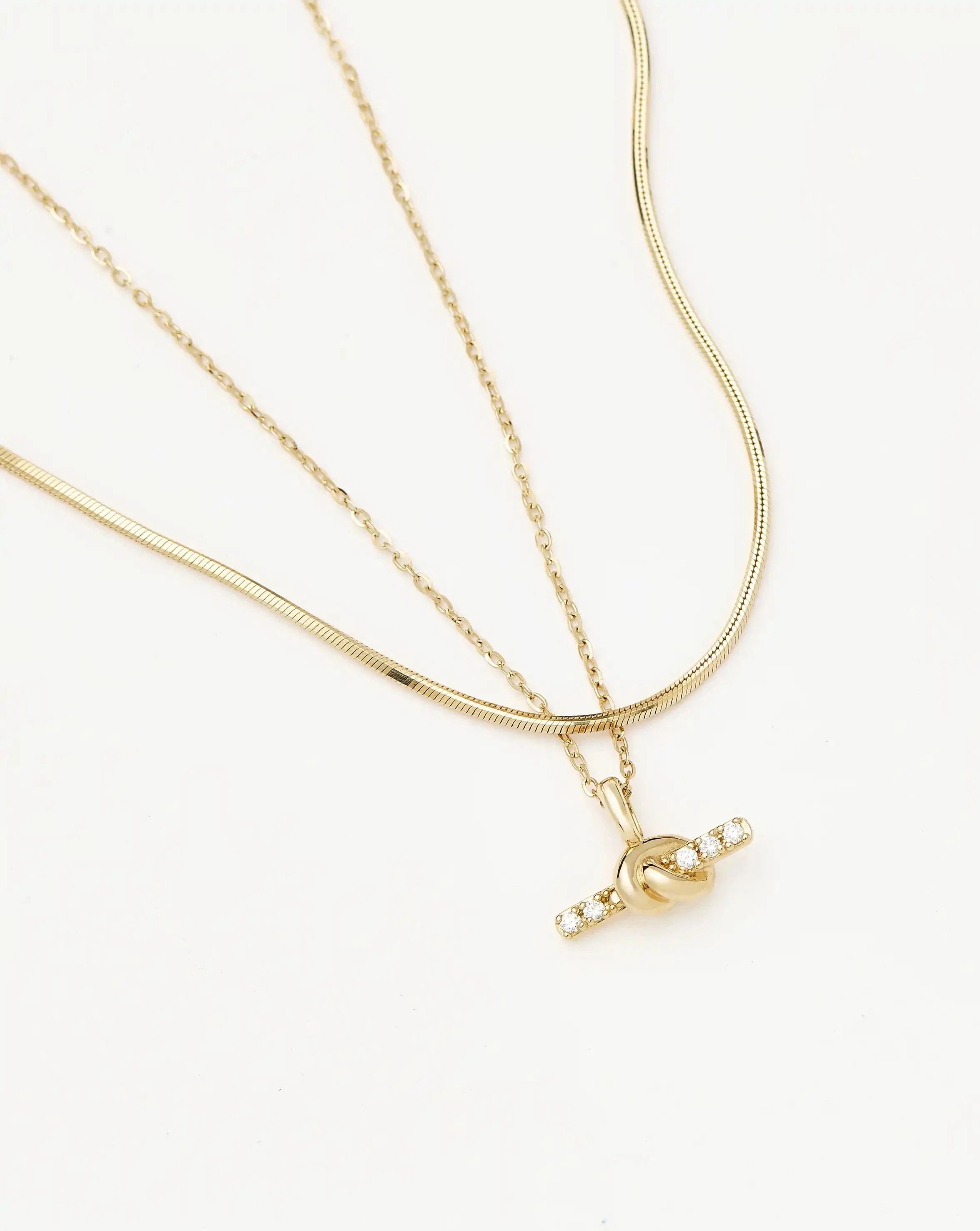 Lucy Williams Solid Gold Diamond T-Bar & Square Snake Necklace Set | 14ct Solid Gold - Image 4