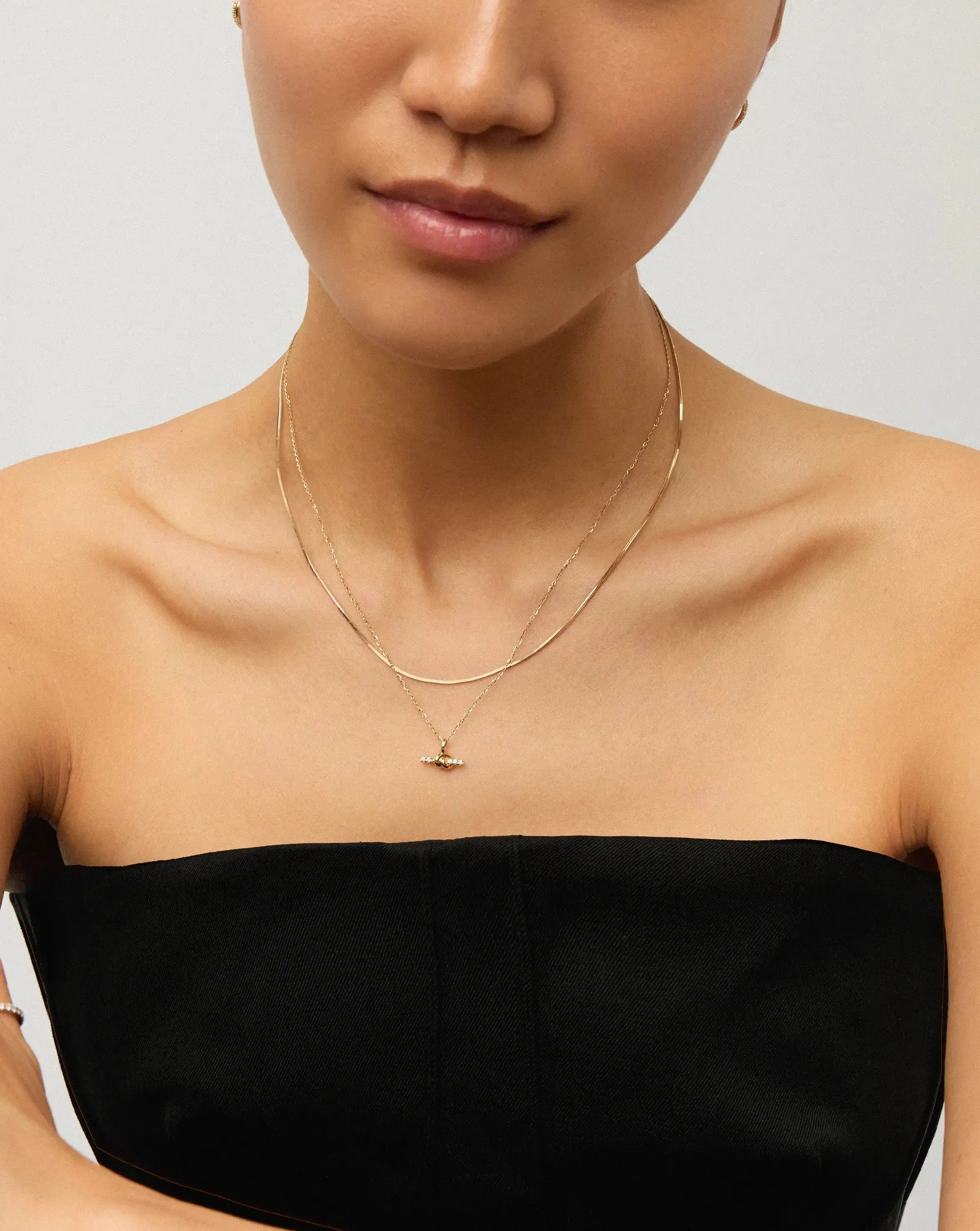 Lucy Williams Solid Gold Diamond T-Bar & Square Snake Necklace Set | 14ct Solid Gold - Image 6