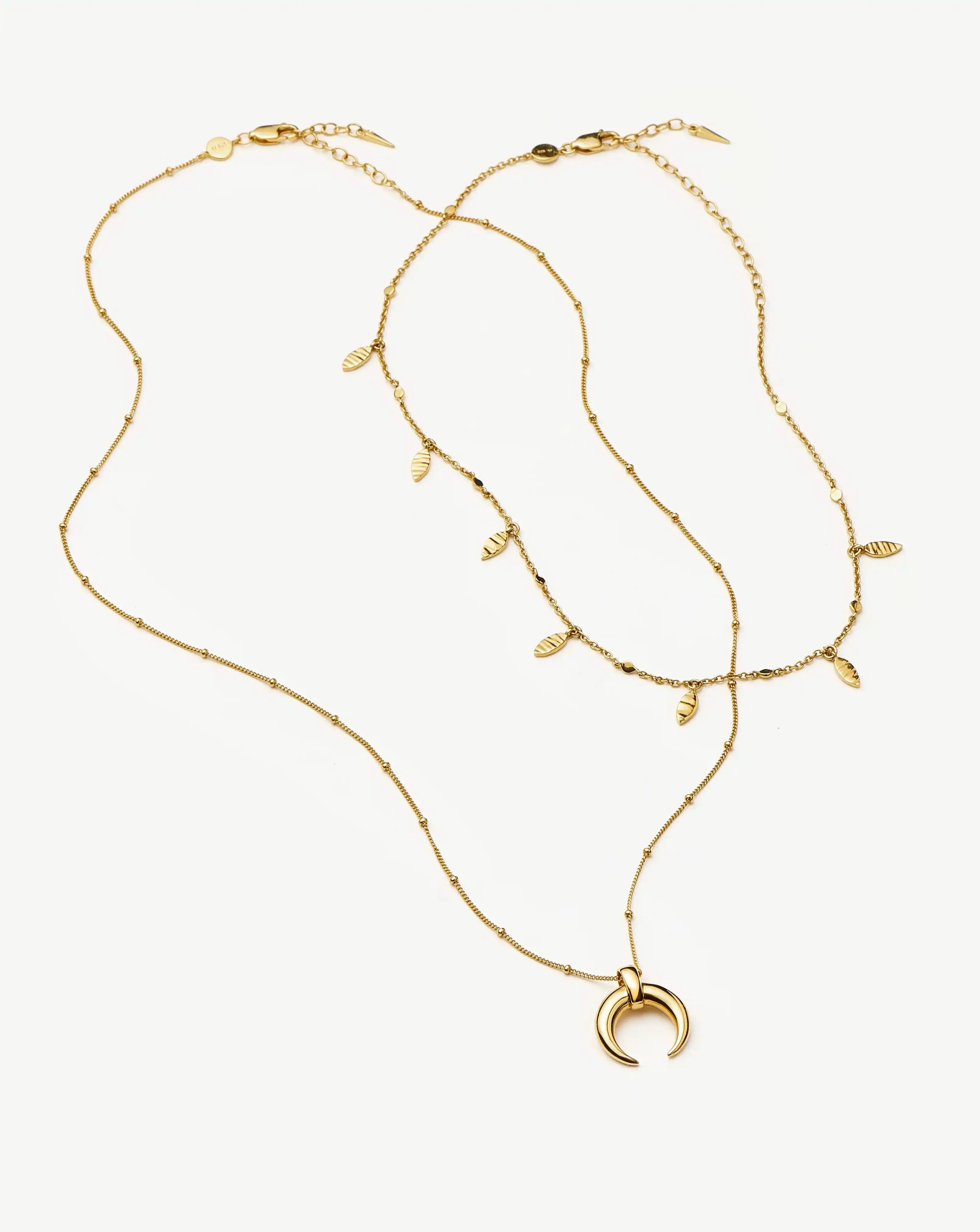Lucy Williams Horn Necklace & Leaf Charm Choker Set | 18ct Gold Plated Vermeil - Image 4