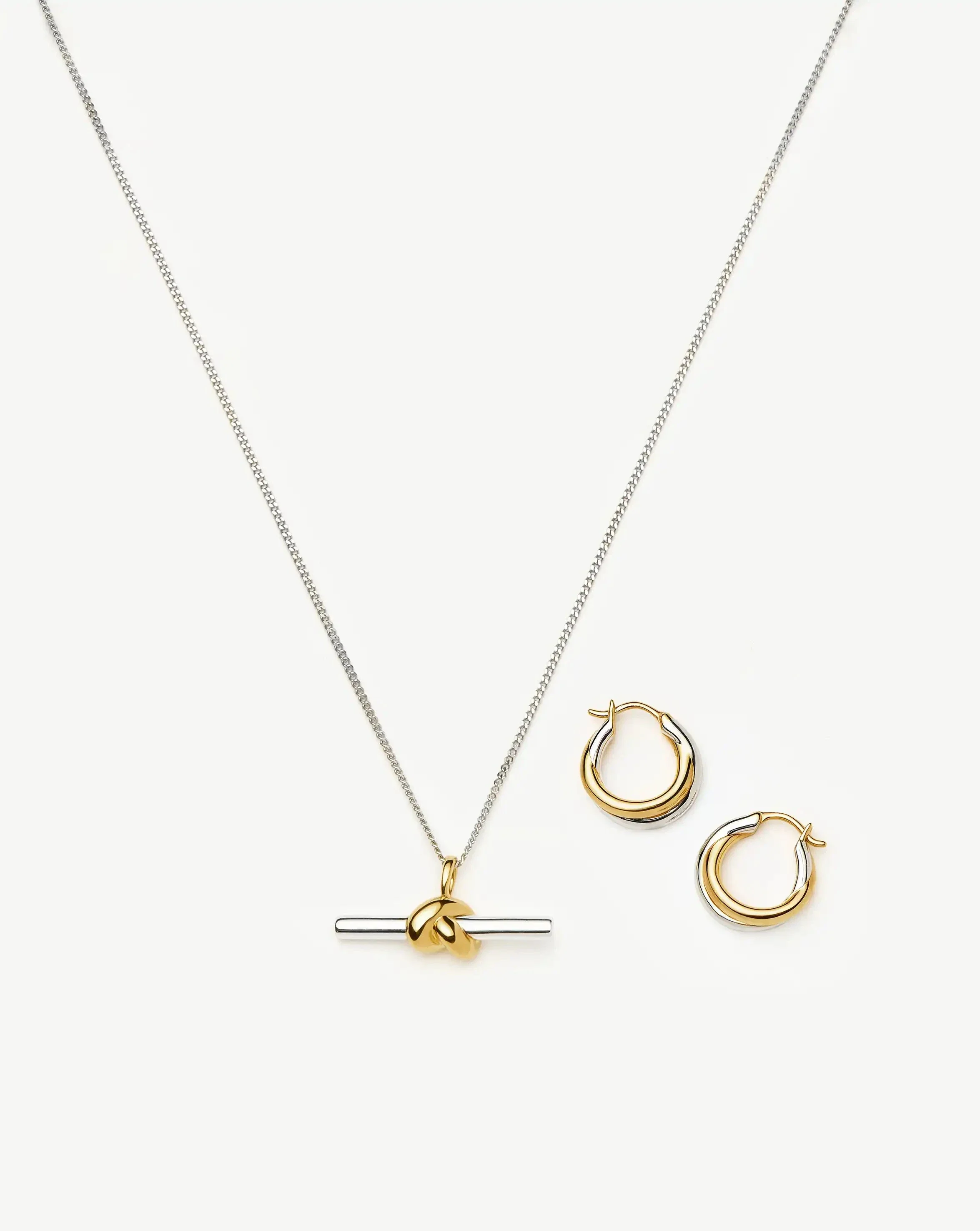 Lucy Williams Knot T-Bar Necklace & Entwine Earrings Set | Mixed Metal - Image 4