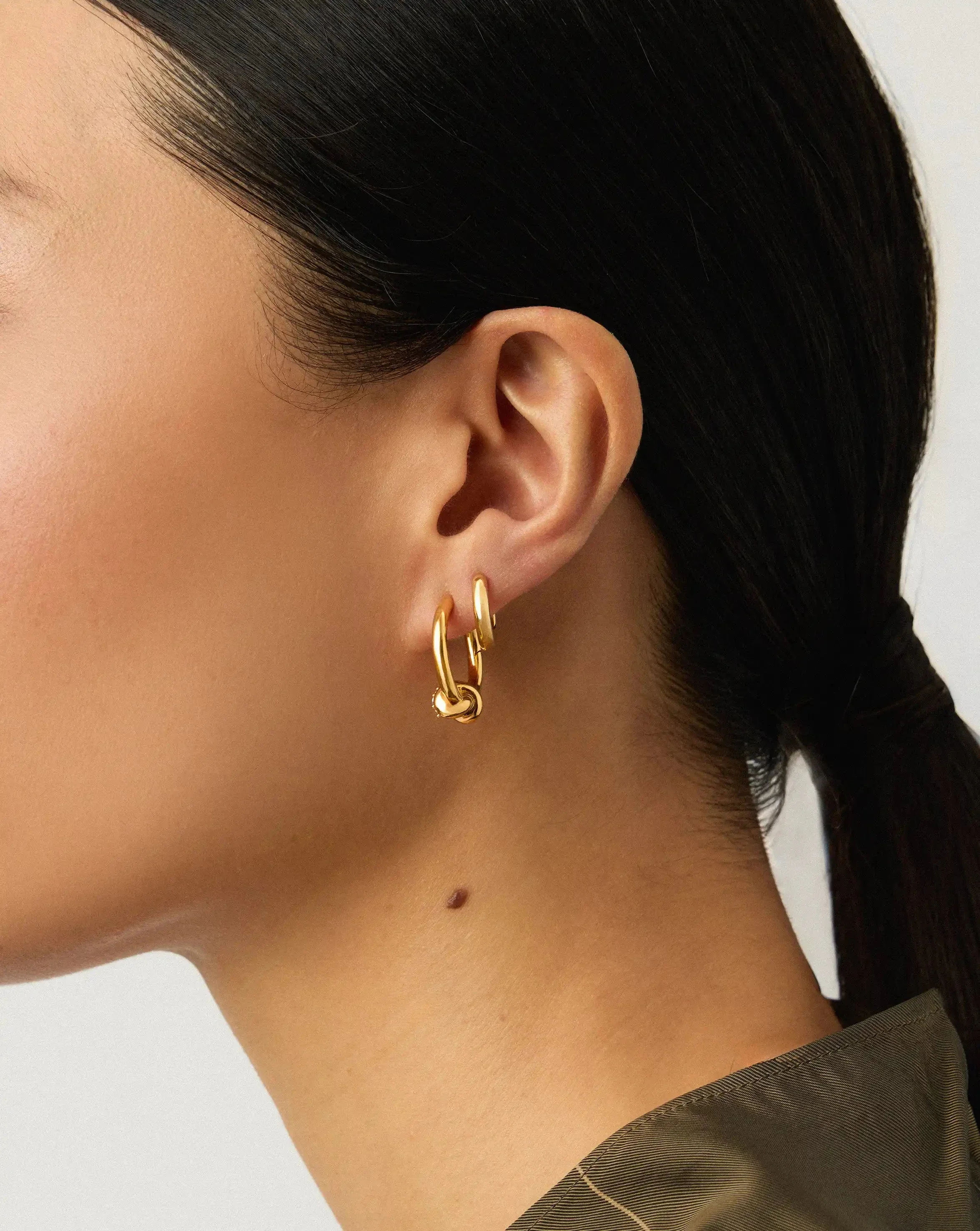 Lucy Williams Pavé Knot & Classic Tunnel Earrings Set | 18ct Gold Plated/18ct Gold Vermeil - Image 6