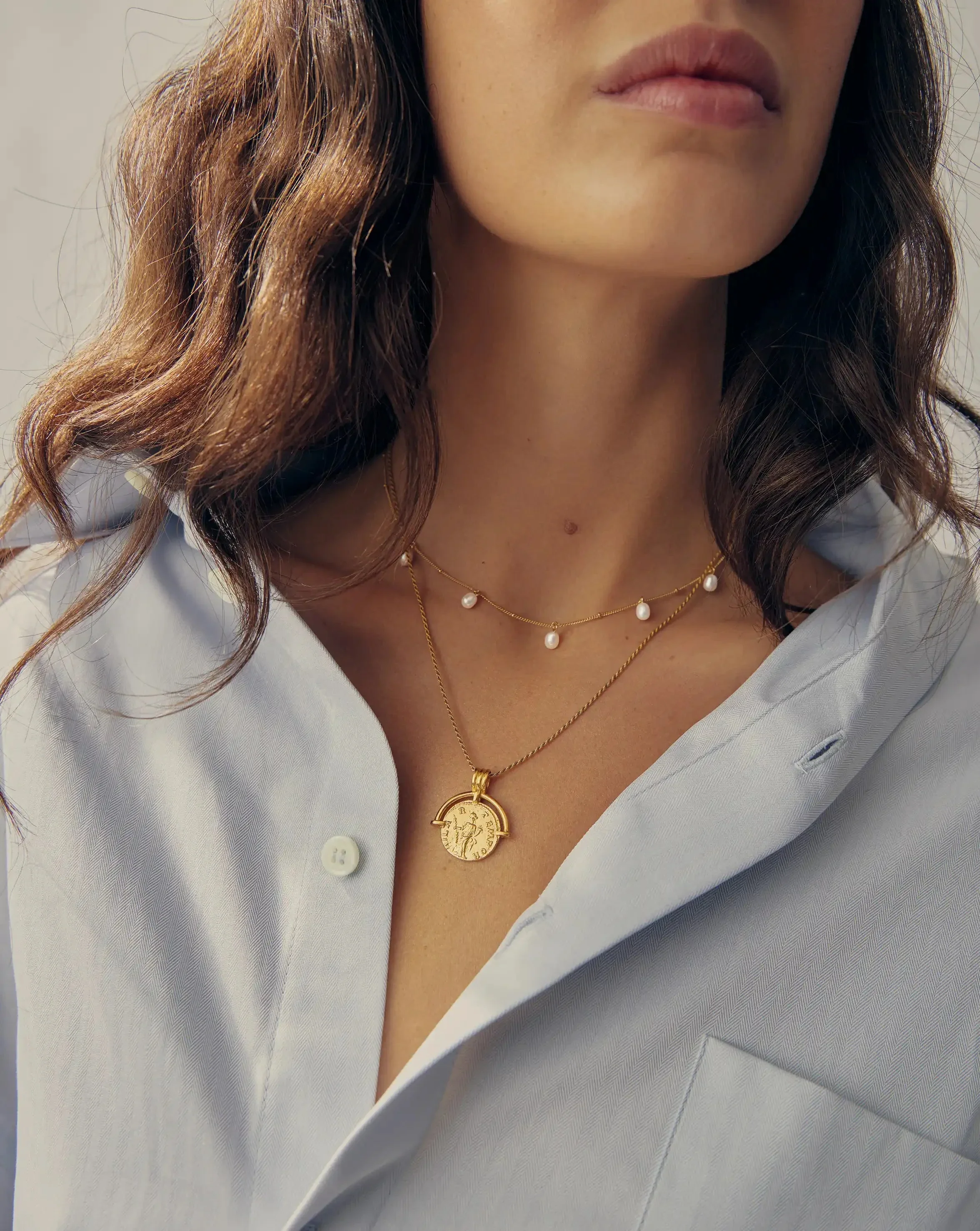 Lucy Williams Roman Arc & Pearl Necklace Set | 18ct Gold Vermeil-18ct Gold Plated/Pearl - Image 2
