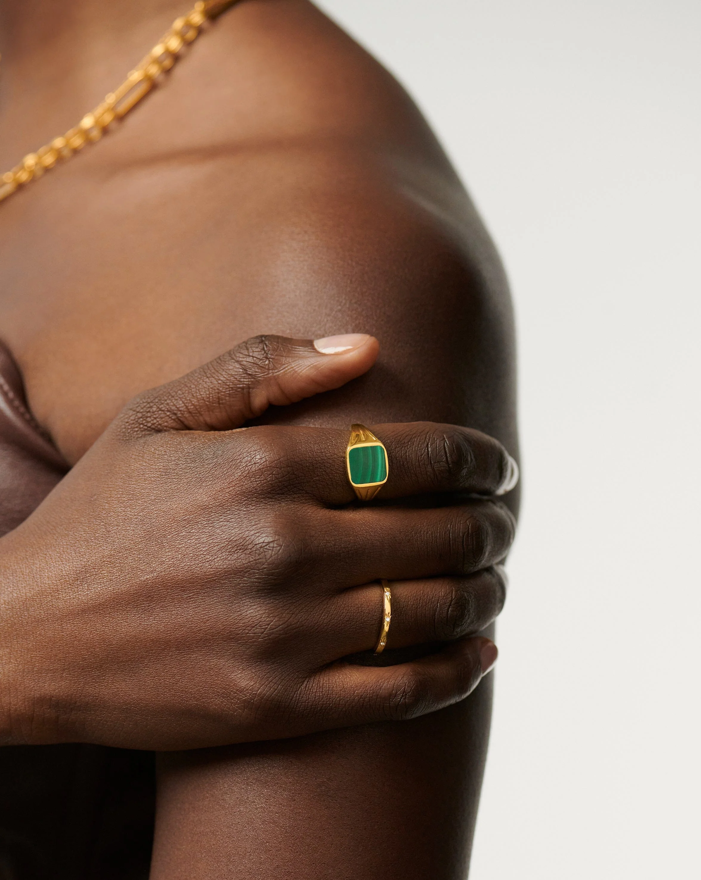 Lucy Williams Square Signet Ring | 18ct Gold Vermeil/Malachite - Image 2
