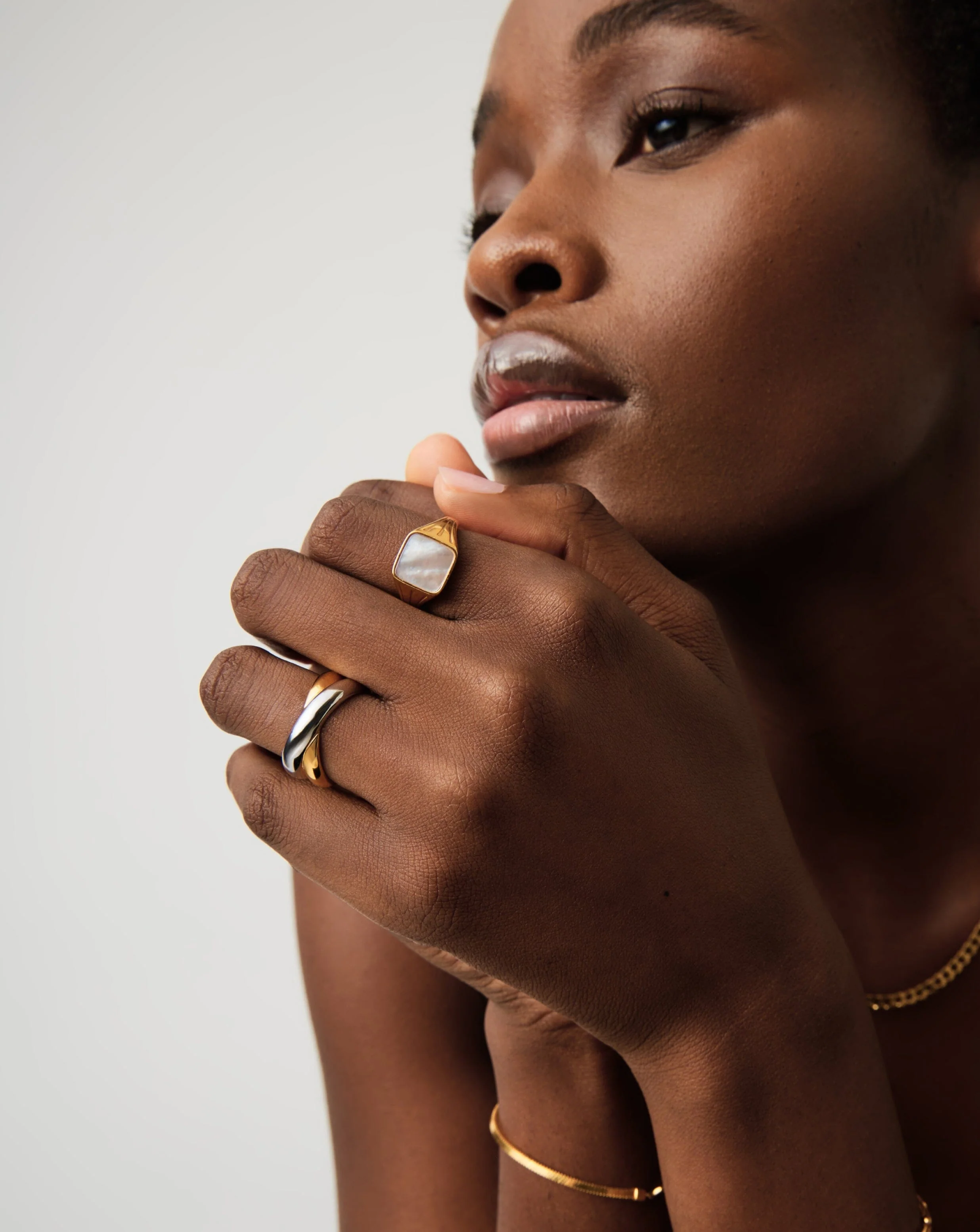 Lucy Williams Square Signet Ring | 18ct Gold Vermeil/Mother of Pearl - Image 2