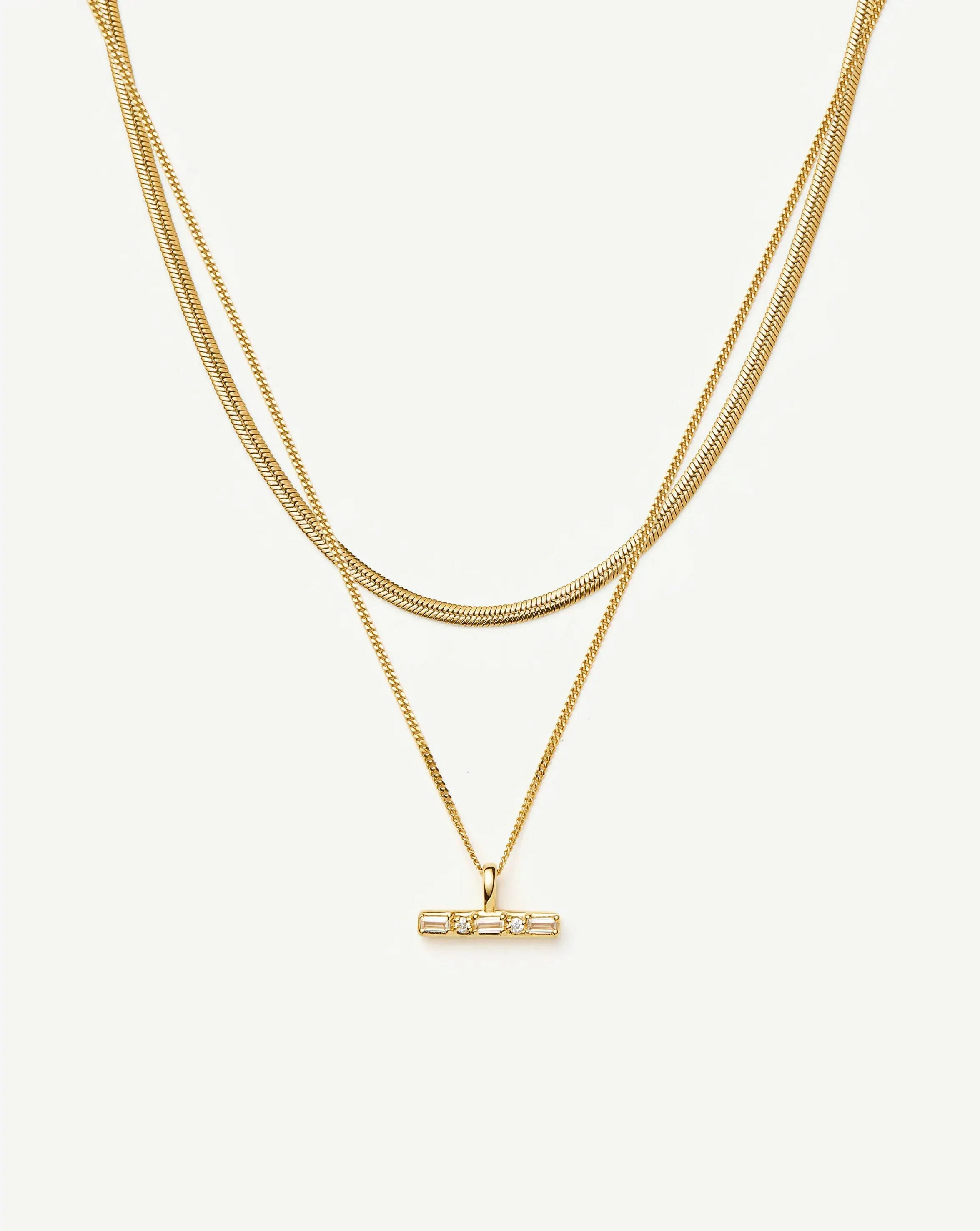Lucy Williams T-Bar & Thin Snake Chain Necklace Set | 18ct Gold Vermeil/18ct Gold Plated
