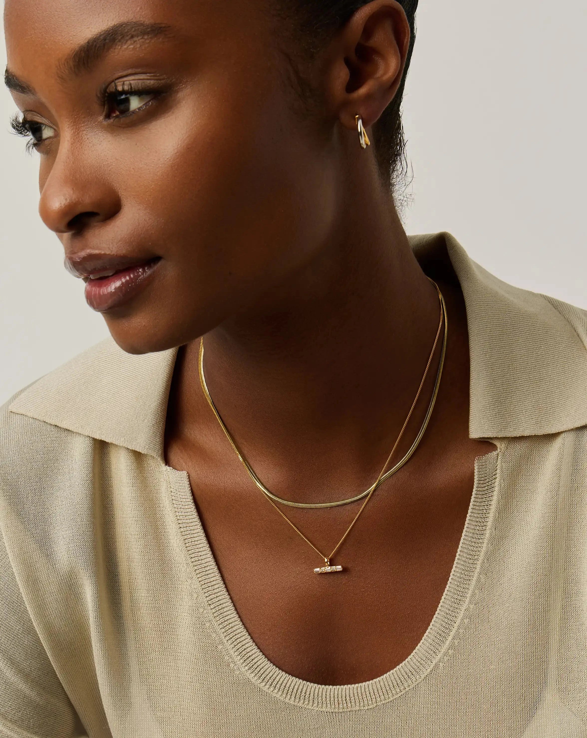 Lucy Williams T-Bar & Thin Snake Chain Necklace Set | 18ct Gold Vermeil/18ct Gold Plated - Image 3