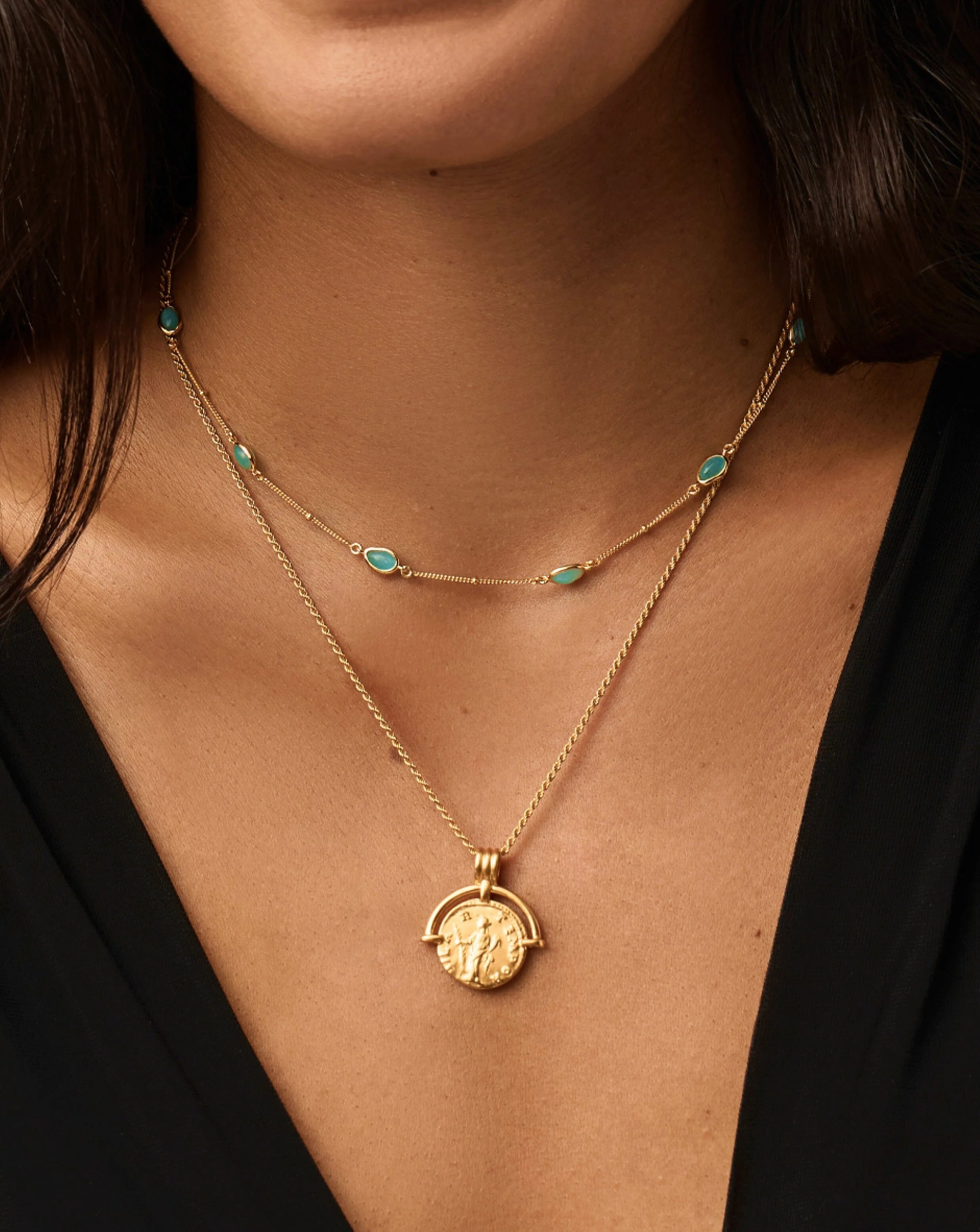 Magma Gemstone Charm Choker | 18ct Gold Vermeil/Amazonite - Image 2