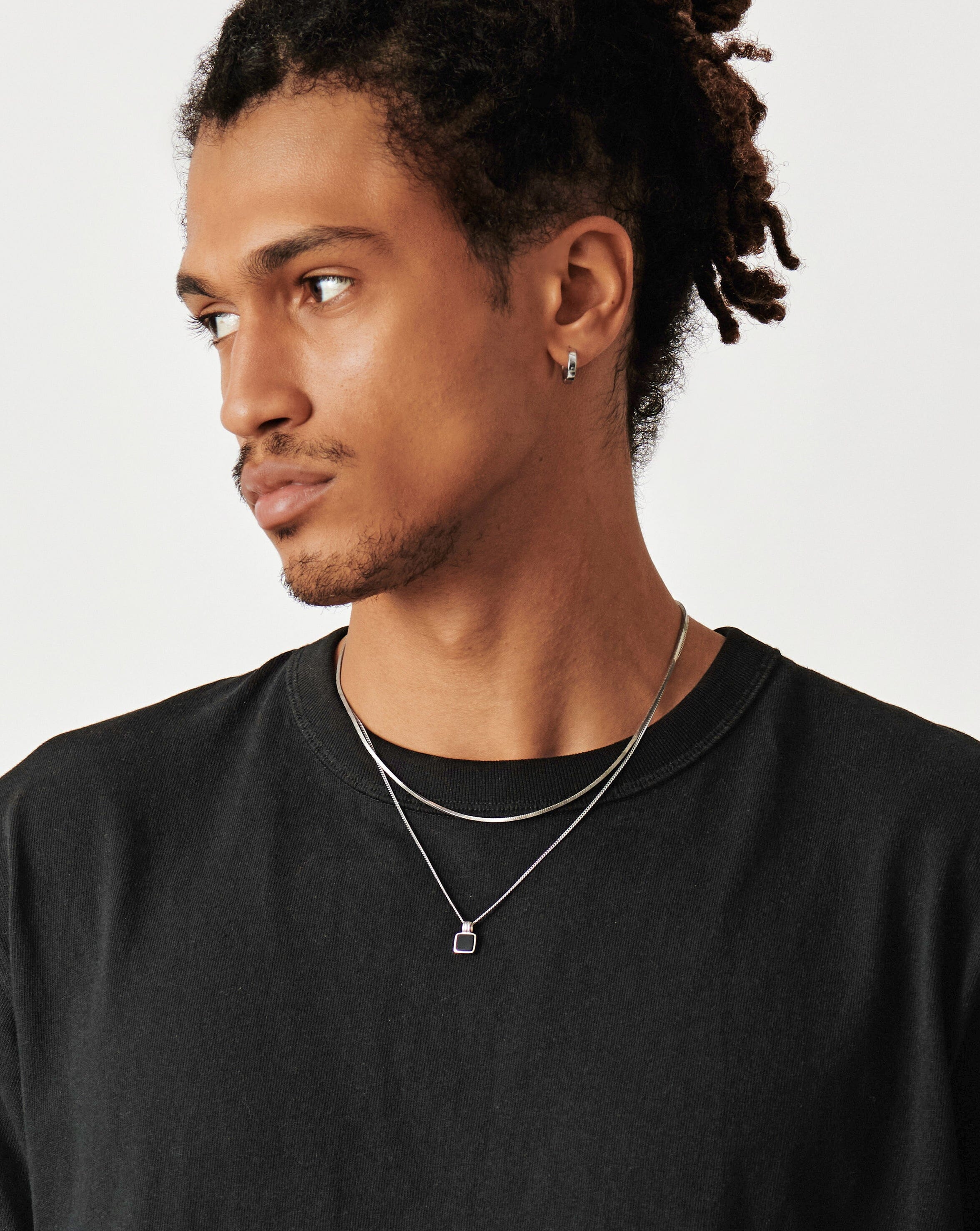 Mens Lucy Williams Square Black Onyx Pendant Necklace - Image 3