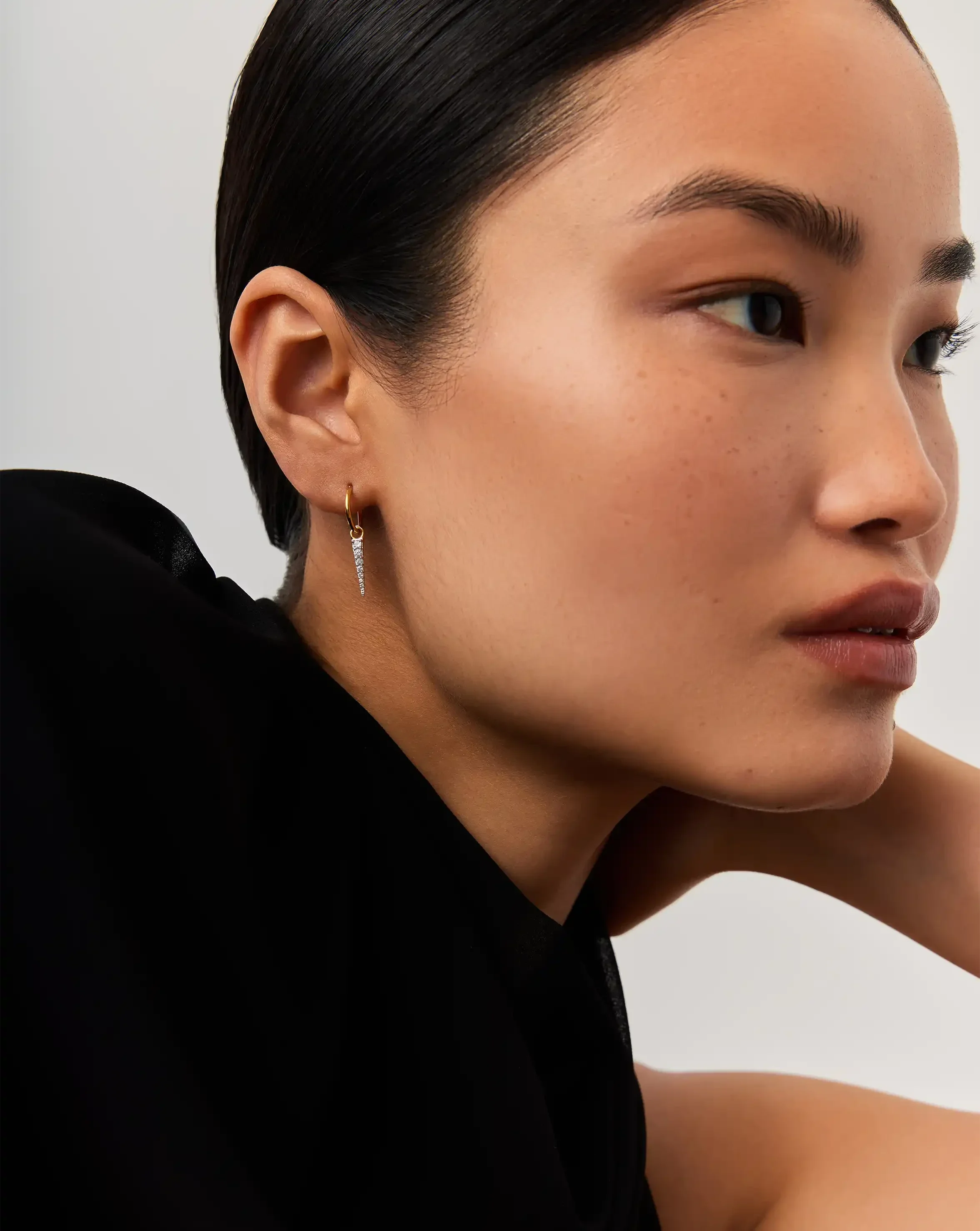Mini Pave Spike Charm Hoop Earrings | Gold/Cubic Zirconia - Image 2