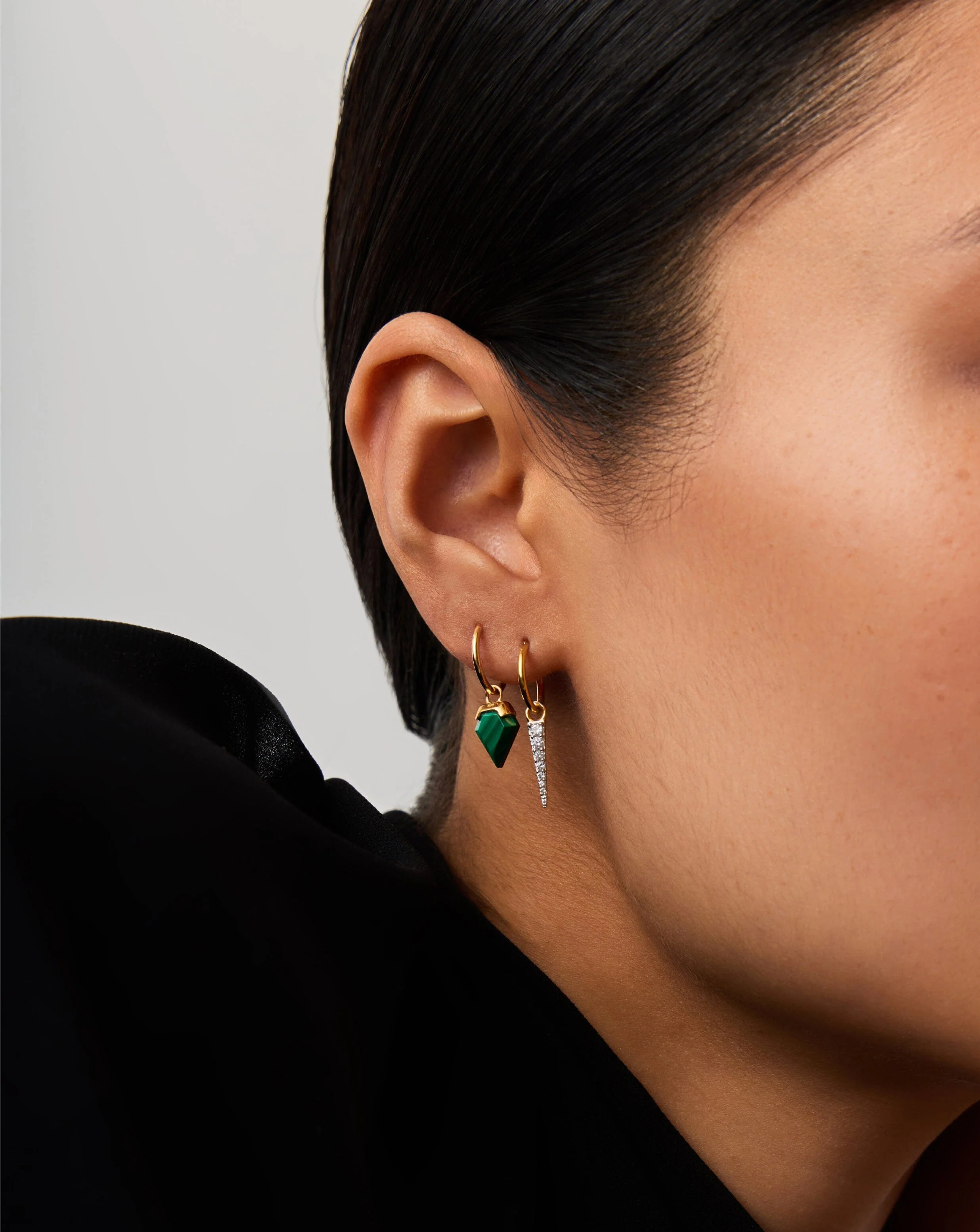 Mini Pave Spike Charm Hoop Earrings | Gold/Cubic Zirconia - Image 3