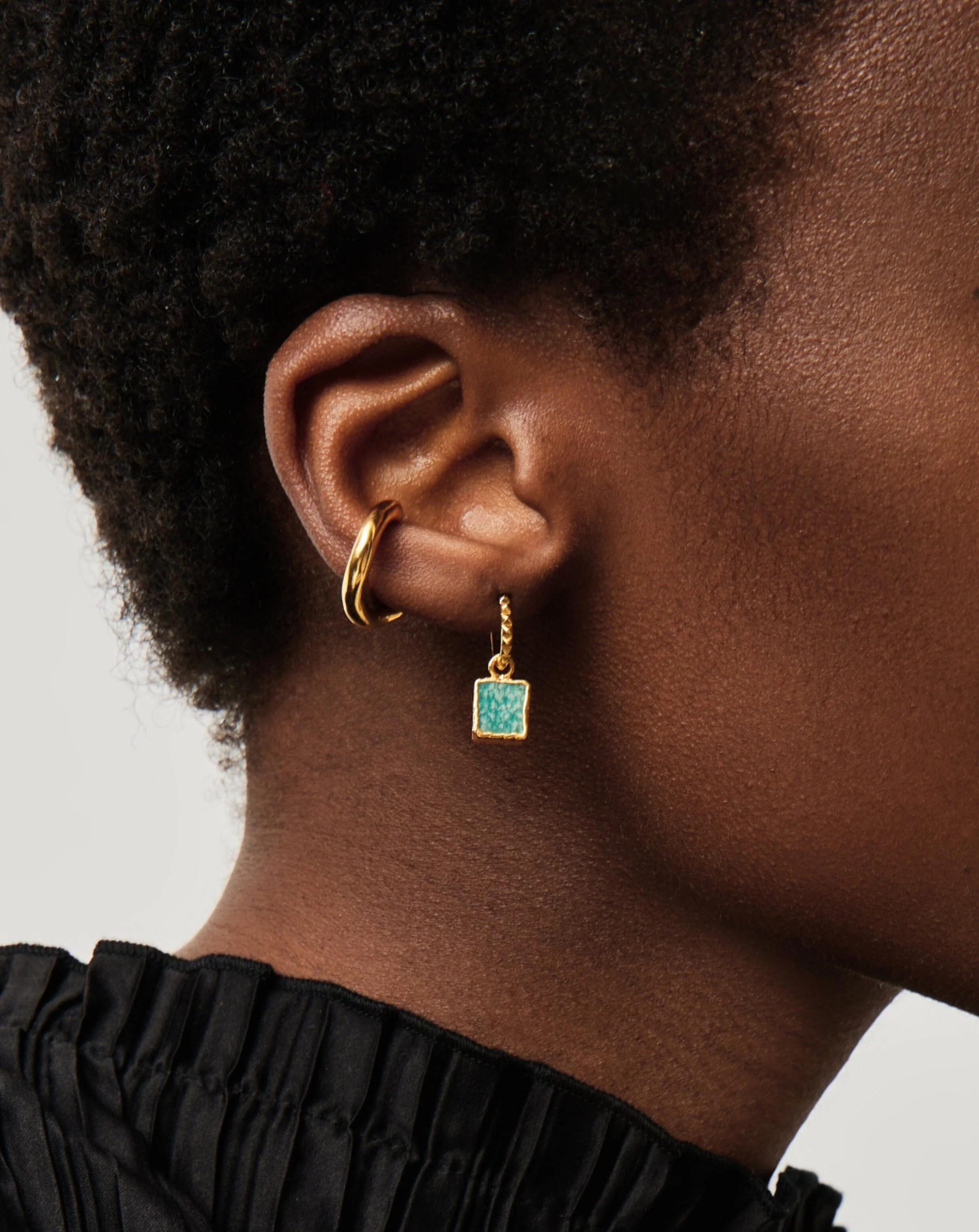 Mini Pyramid Charm Hoop Earrings | 18ct Gold Vermeil/Amazonite - Image 3