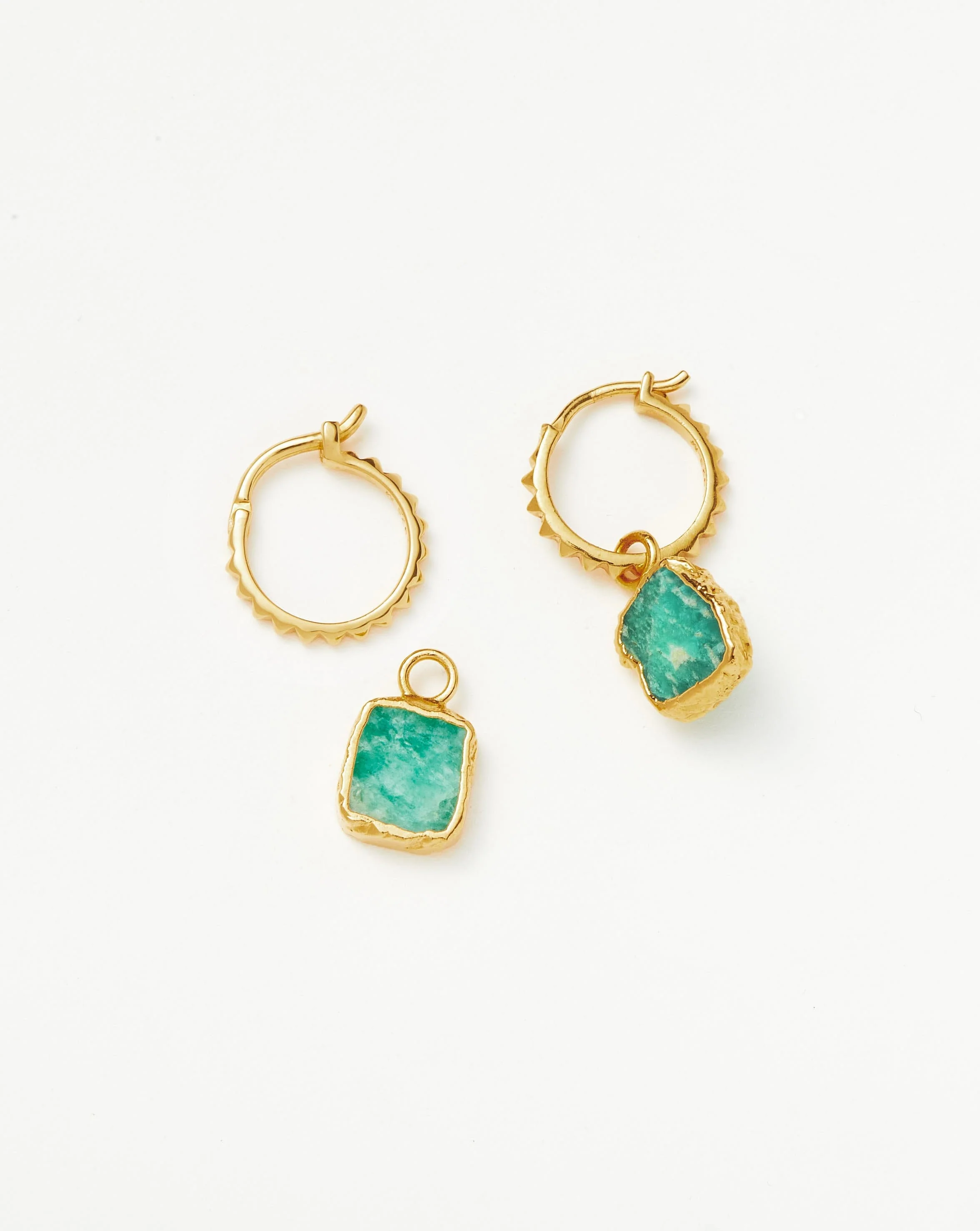 Mini Pyramid Charm Hoop Earrings | 18ct Gold Vermeil/Amazonite - Image 5