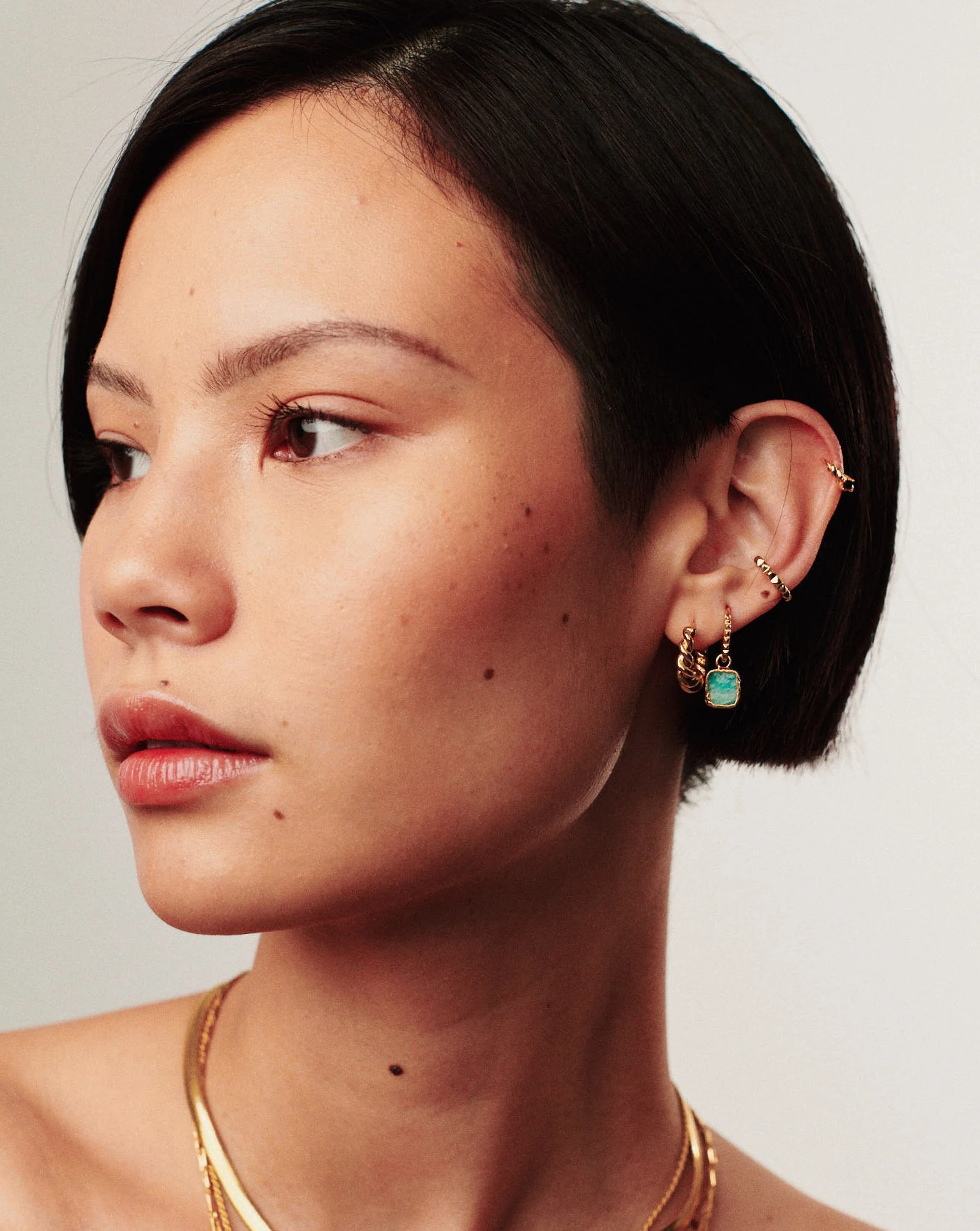 Mini Pyramid Charm Hoop Earrings | 18ct Gold Vermeil/Amazonite - Image 6