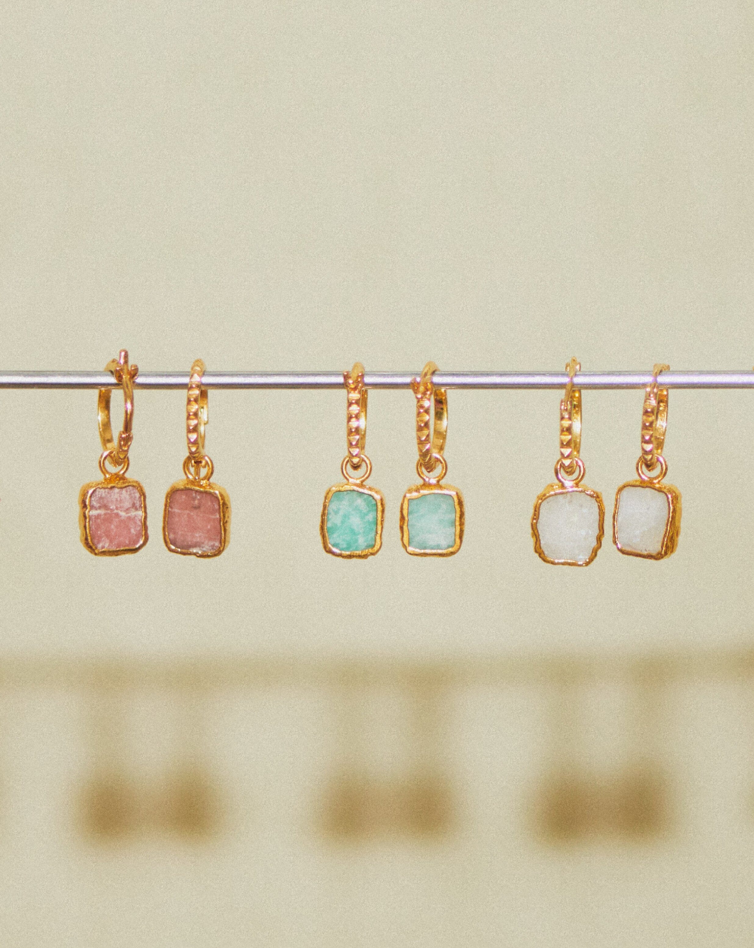 Mini Pyramid Charm Hoop Earrings | 18ct Gold Vermeil/Rainbow Moonstone - Image 4