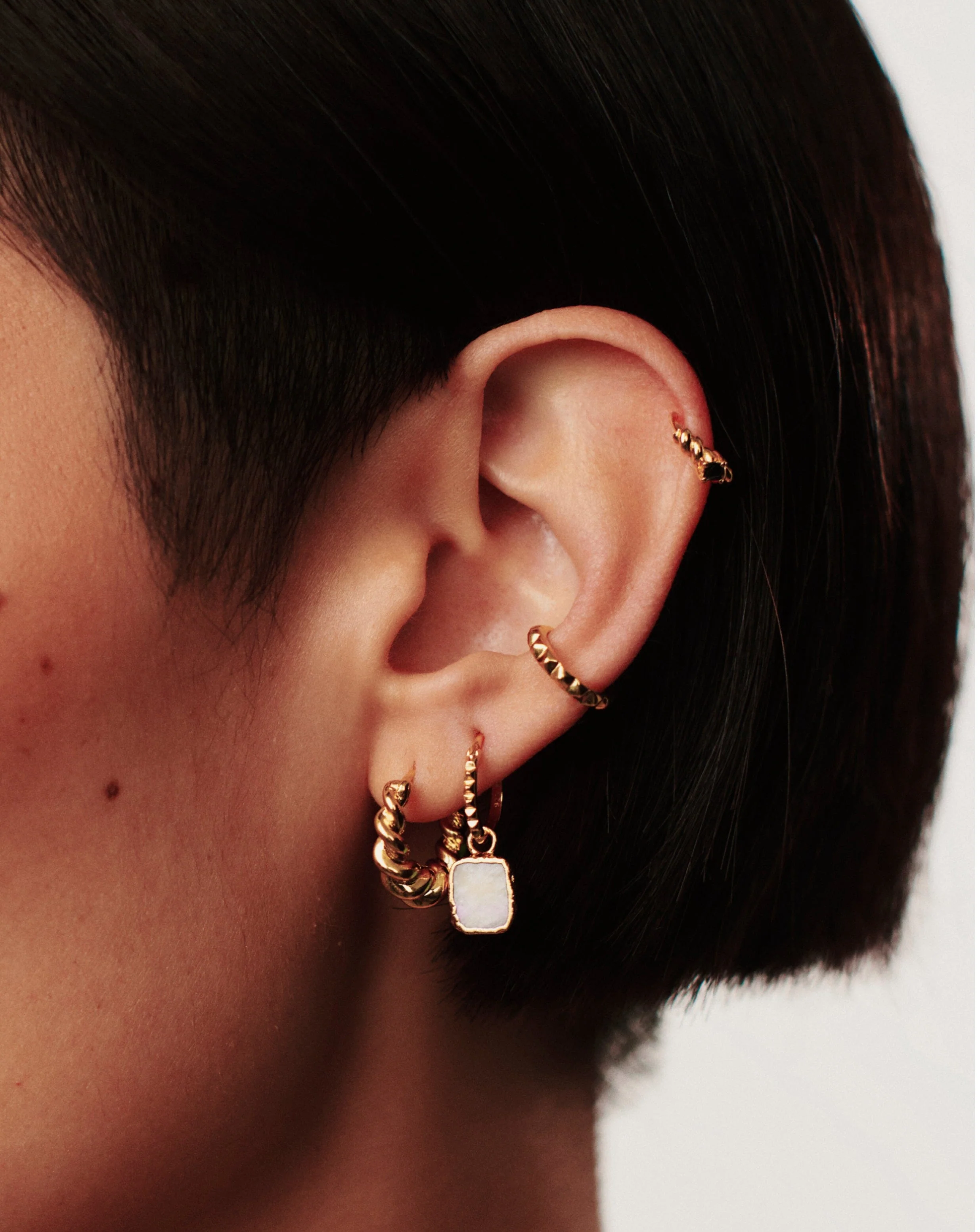 Mini Pyramid Charm Hoop Earrings | 18ct Gold Vermeil/Rainbow Moonstone - Image 6