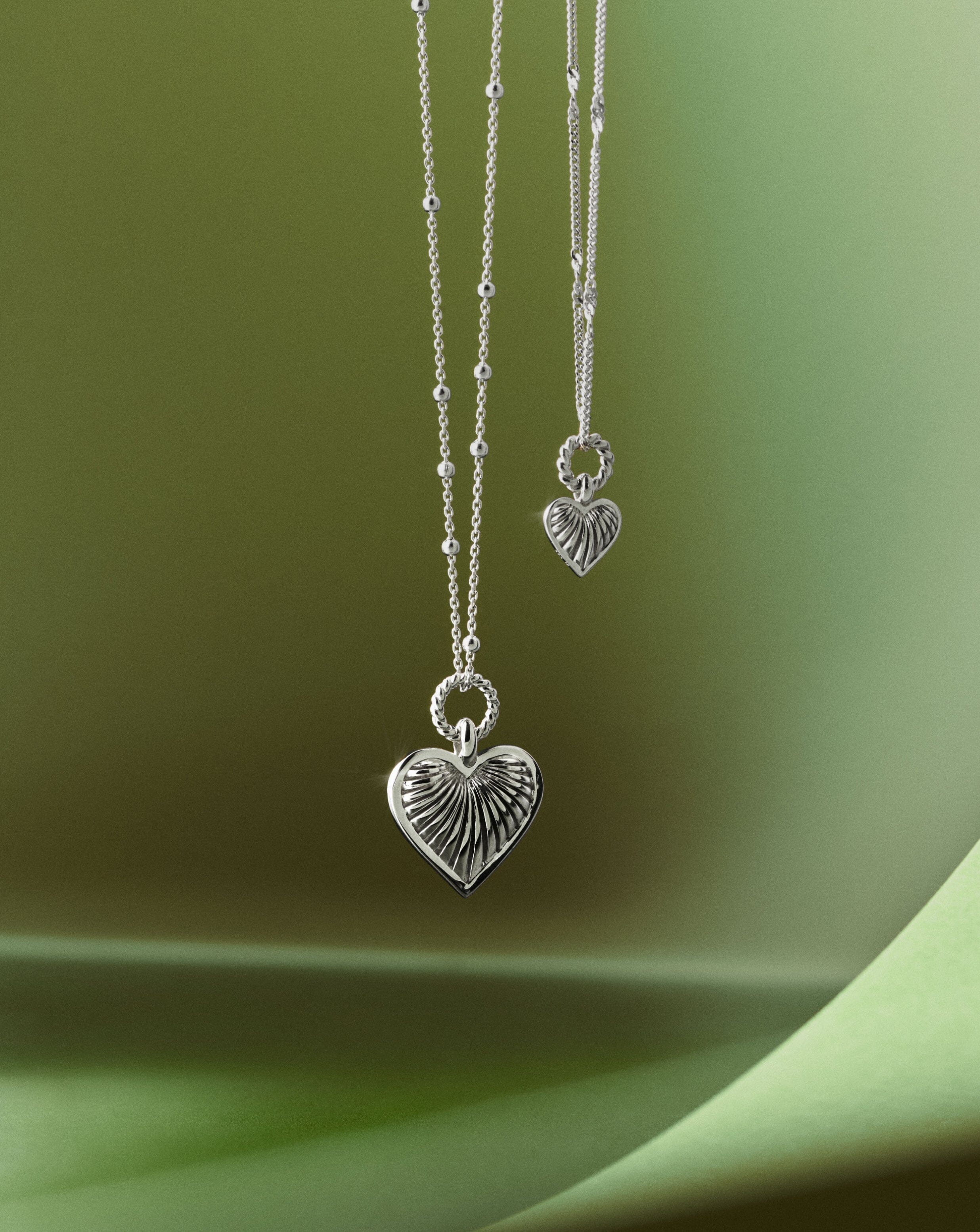 Mini Ridge Heart Charm Pendant Necklace | Sterling Silver - Image 5