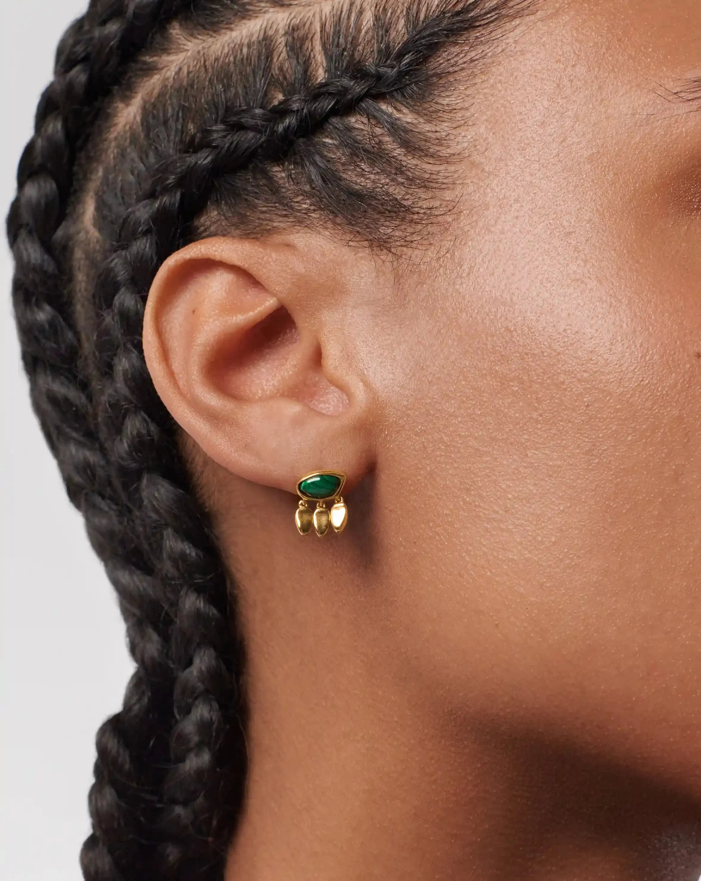 Molten Gemstone Charm Stud Earrings | Gold/Malachite - Image 2
