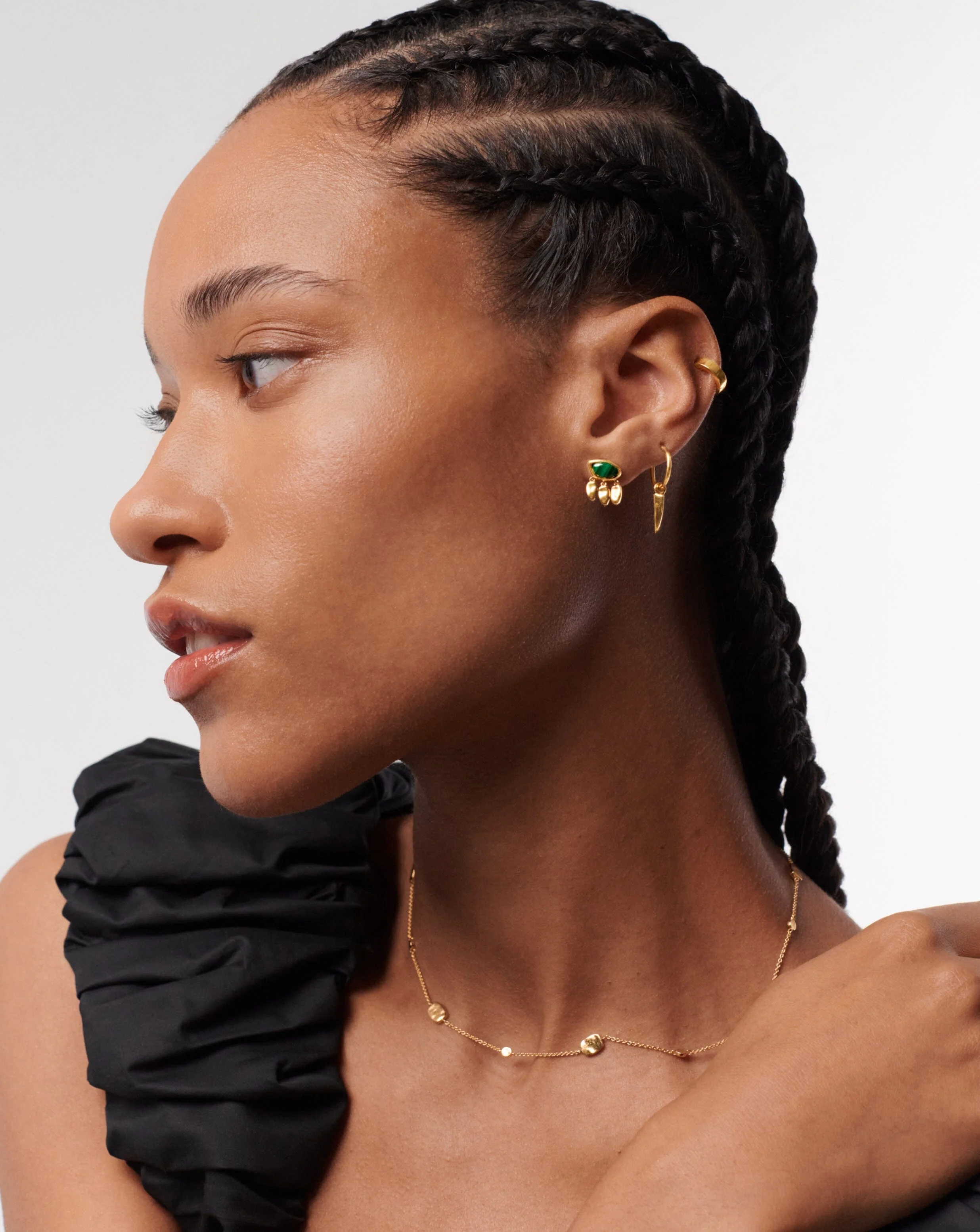 Molten Gemstone Charm Stud Earrings | Gold/Malachite - Image 3