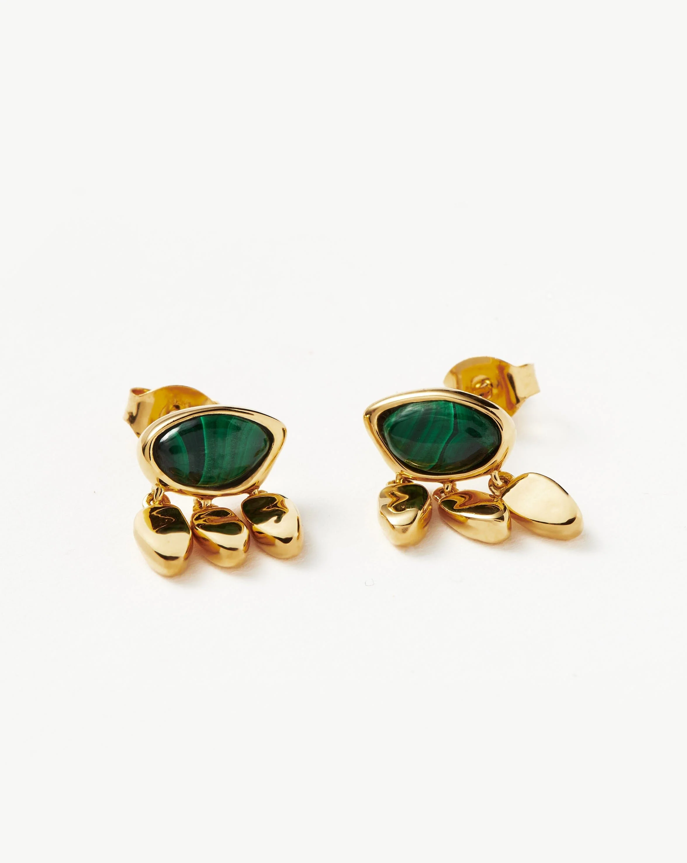 Molten Gemstone Charm Stud Earrings | Gold/Malachite - Image 4