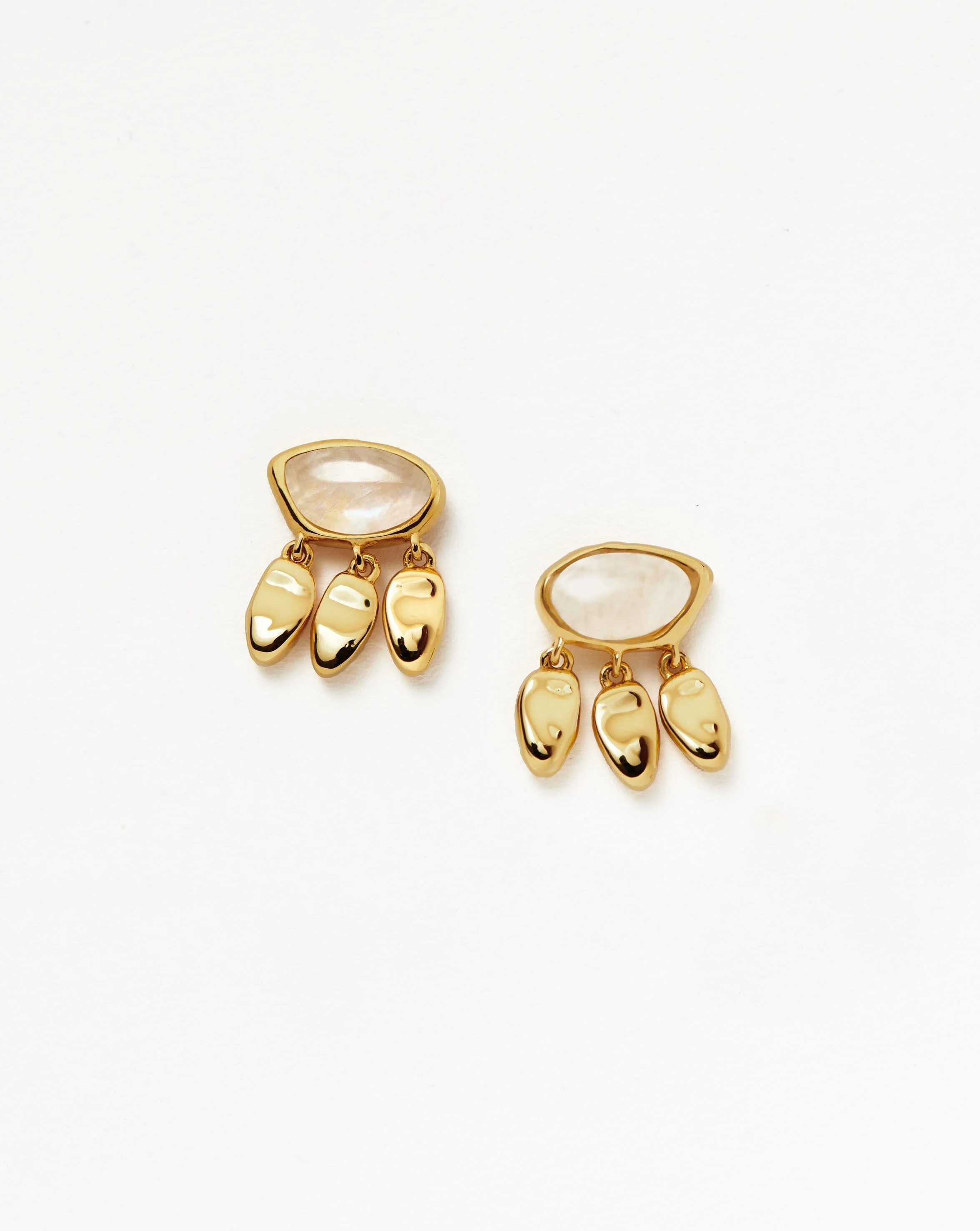 Molten Gemstone Charm Stud Earrings | Gold/Rainbow Moonstone