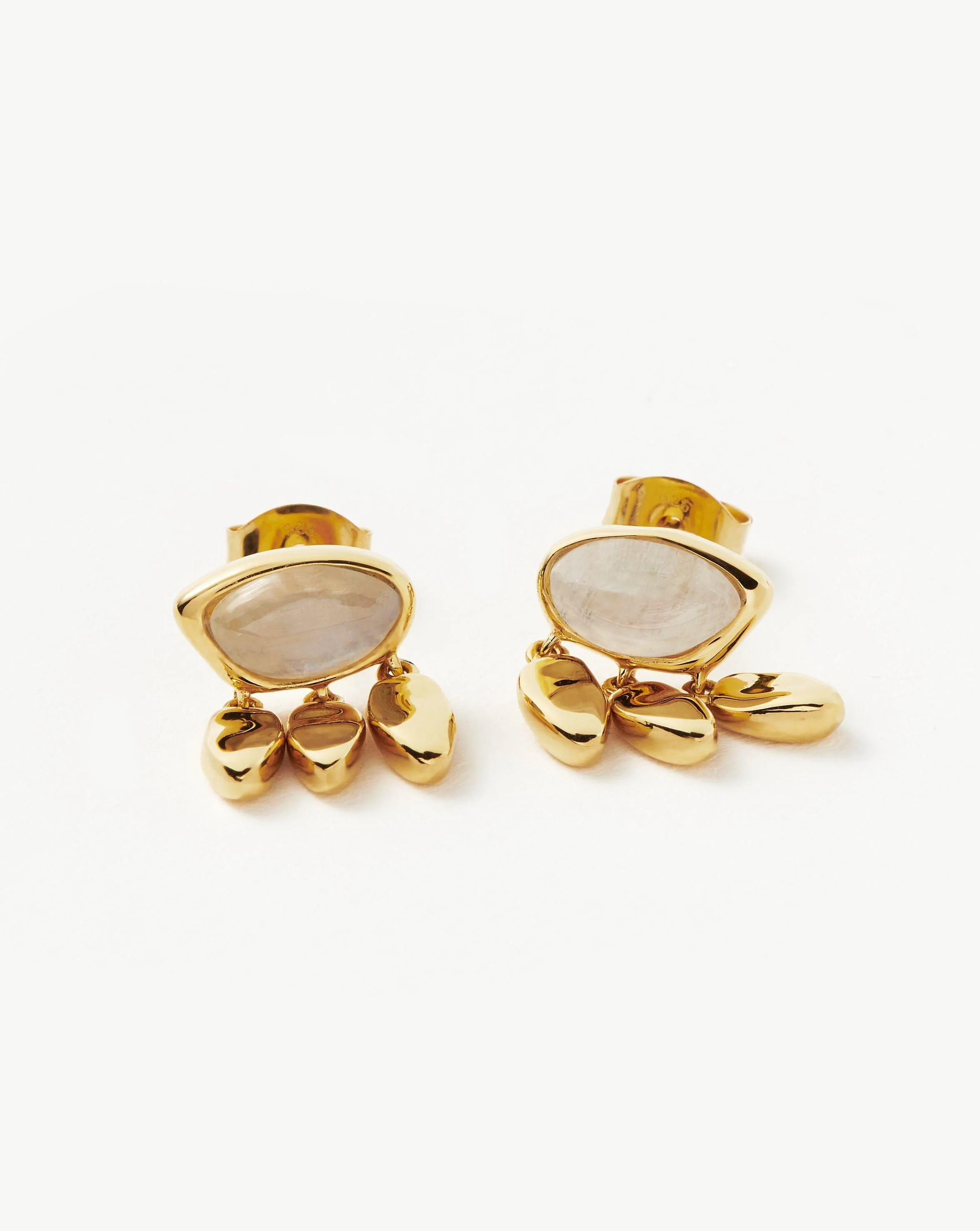 Molten Gemstone Charm Stud Earrings | Gold/Rainbow Moonstone - Image 4