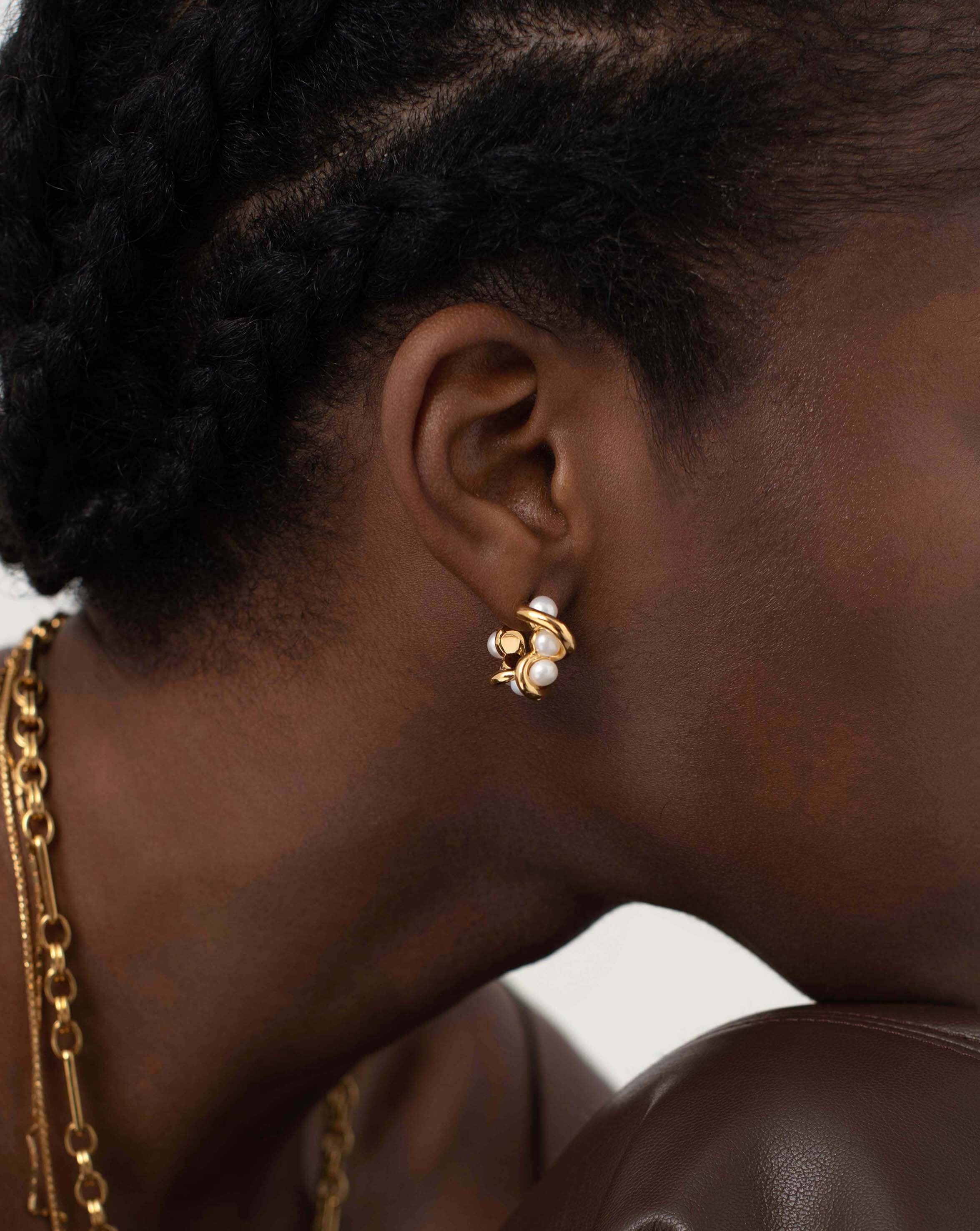 Molten Pearl Twisted Mini Double Hoop Earrings - Image 2