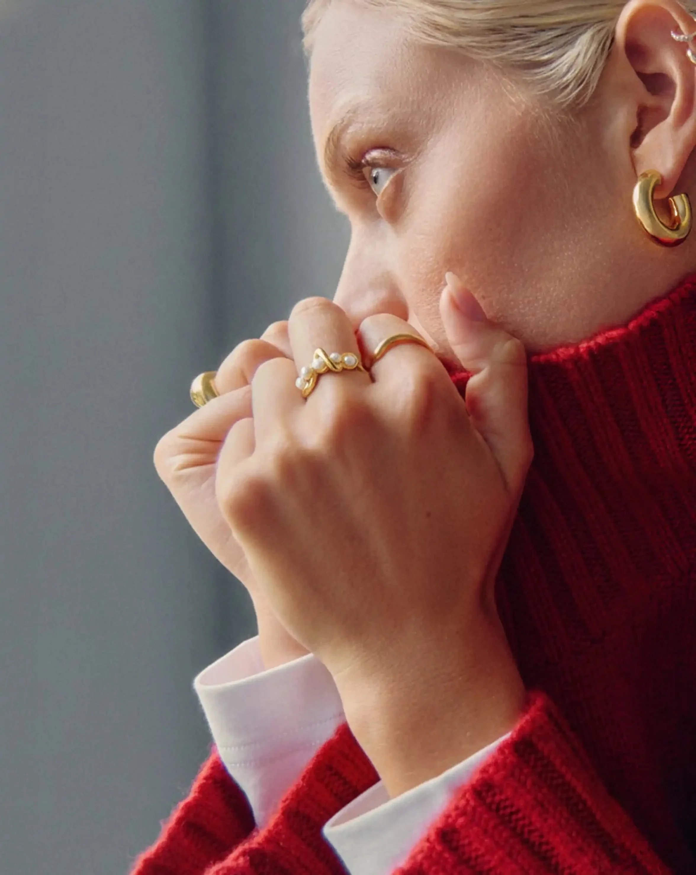Molten Pearl Twisted Stacking Ring | 18ct Gold Vermeil/Pearl - Image 3