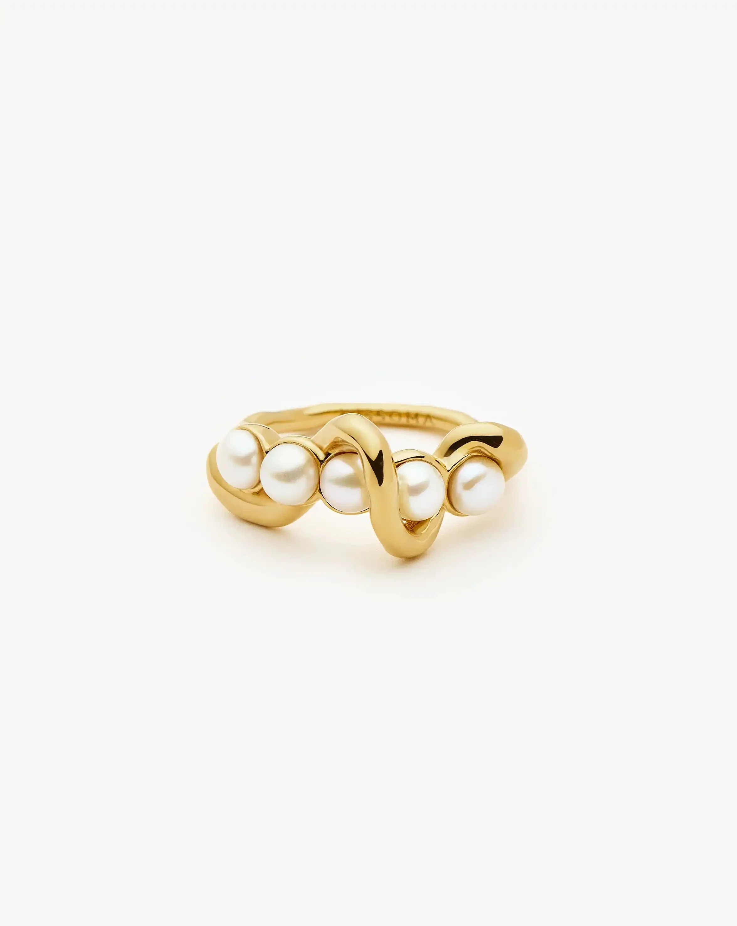 Molten Pearl Twisted Stacking Ring | 18ct Gold Vermeil/Pearl - Image 5