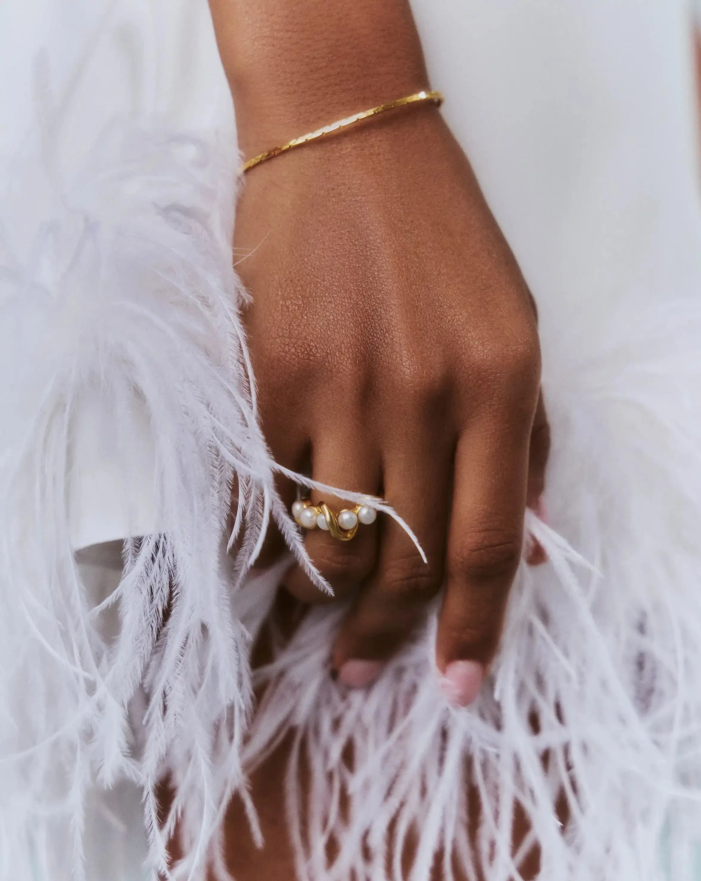 Molten Pearl Twisted Stacking Ring | 18ct Gold Vermeil/Pearl - Image 6