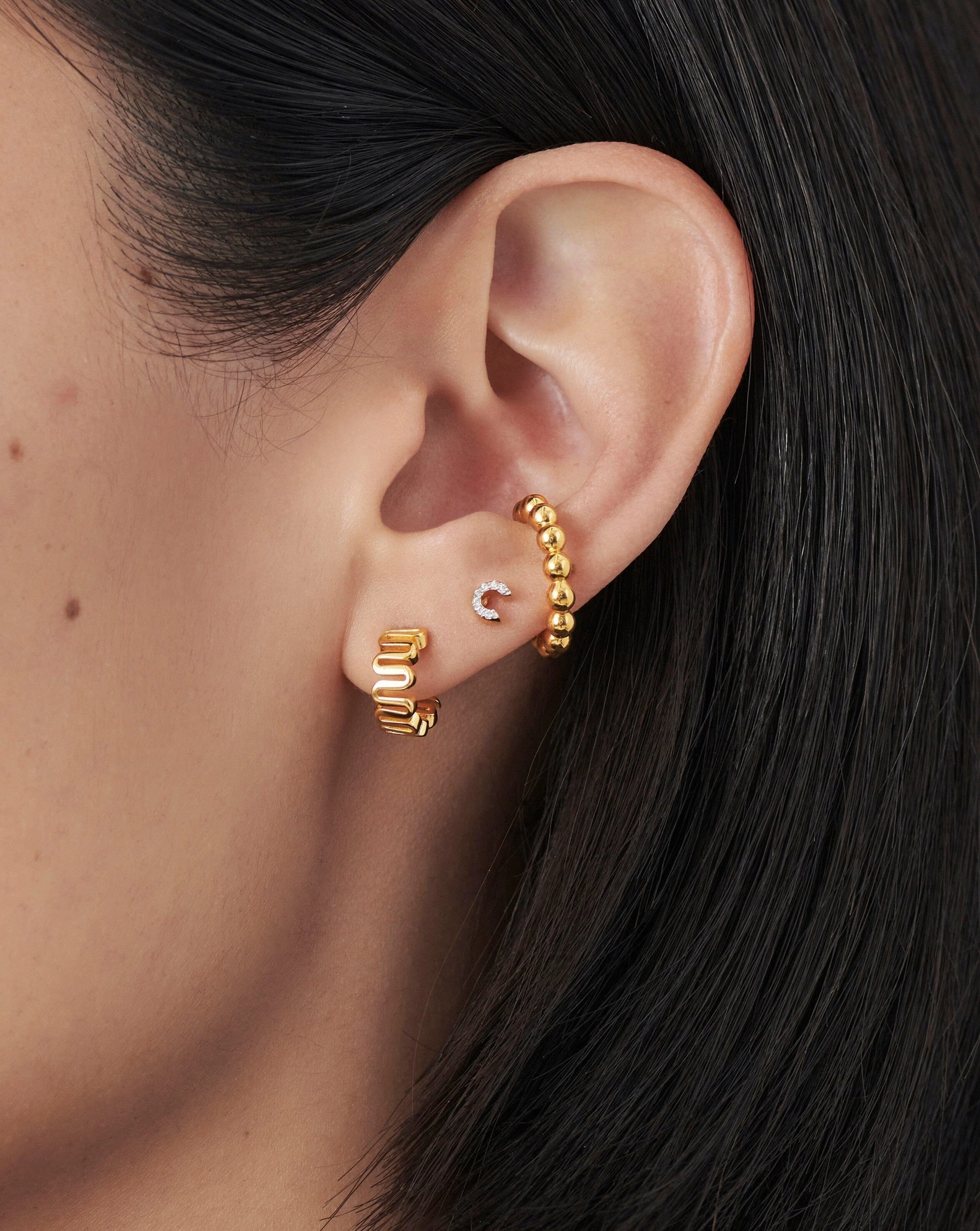 Pave Initial Single Stud Earring - Initial C | 18ct Gold Vermeil/Cubic Zirconia - Image 2